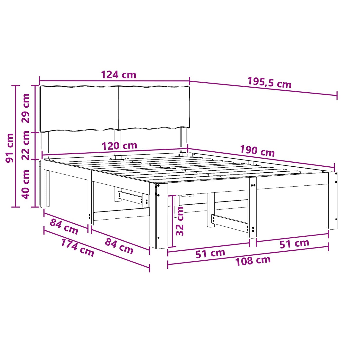 vidaXL Double Bed Frame with Headboard ROSTOCK White 120 x 190 cm