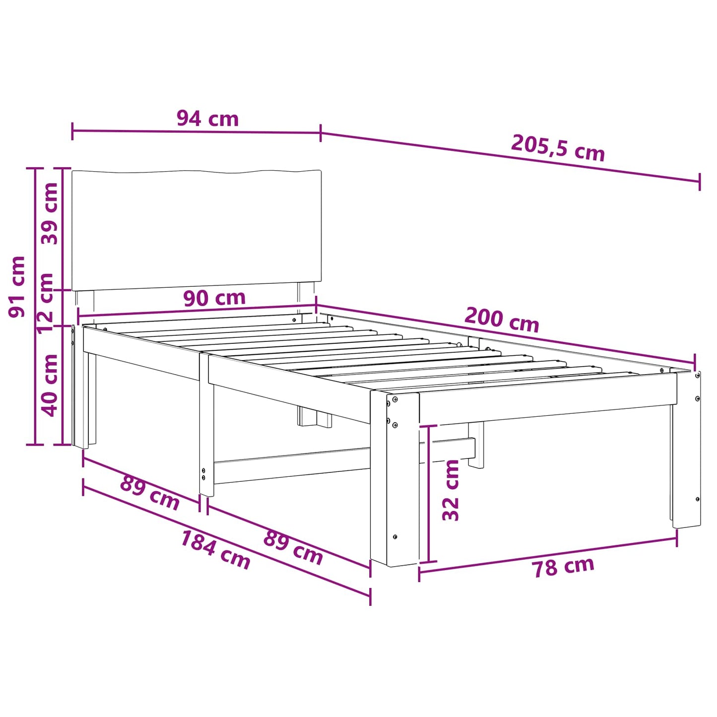 vidaXL Single Bed Frame with Headboard ROSTOCK Natural 90 x 200 cm