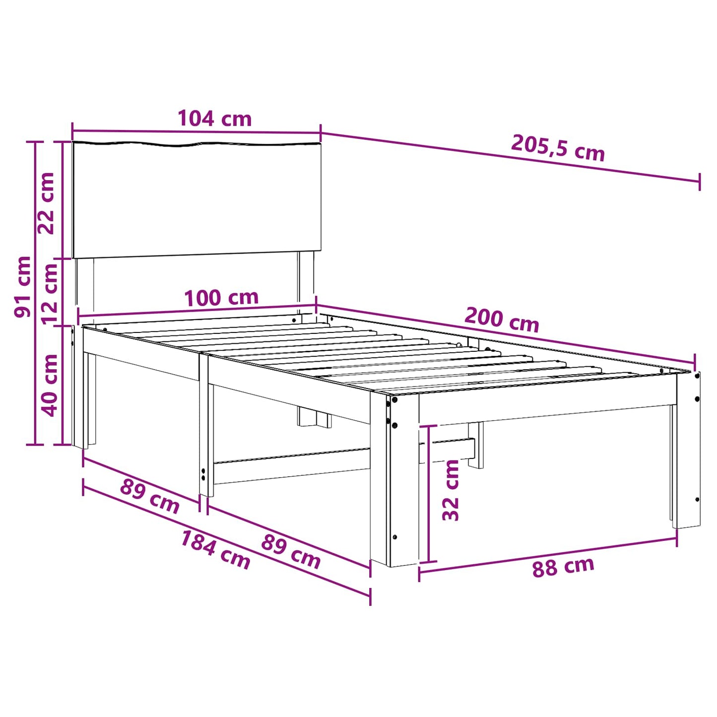 vidaXL Single Bed Frame with Headboard ROSTOCK White 100 x 200 cm