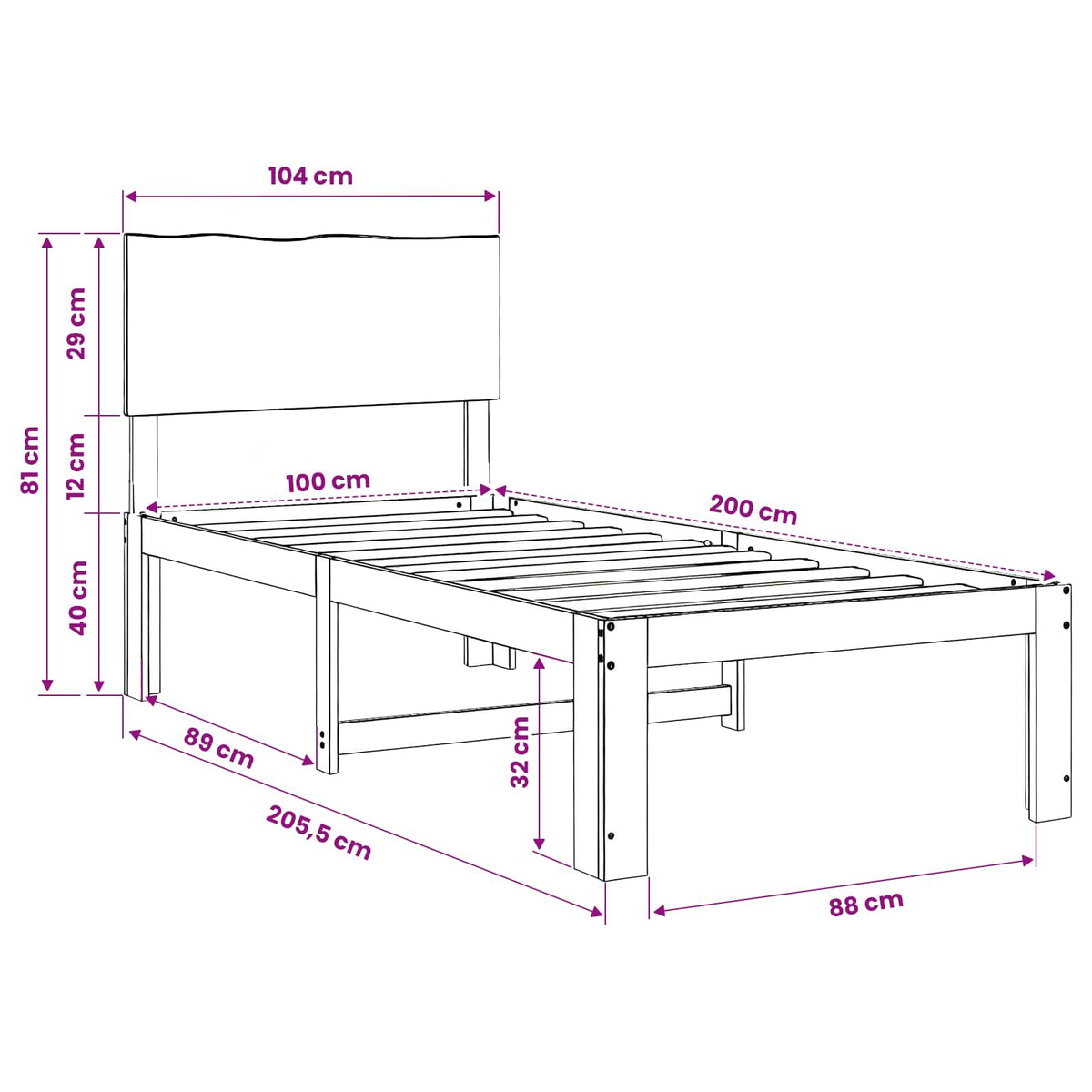 vidaXL Single Bed Frame with Headboard ROSTOCK Whitewash 100 x 200 cm