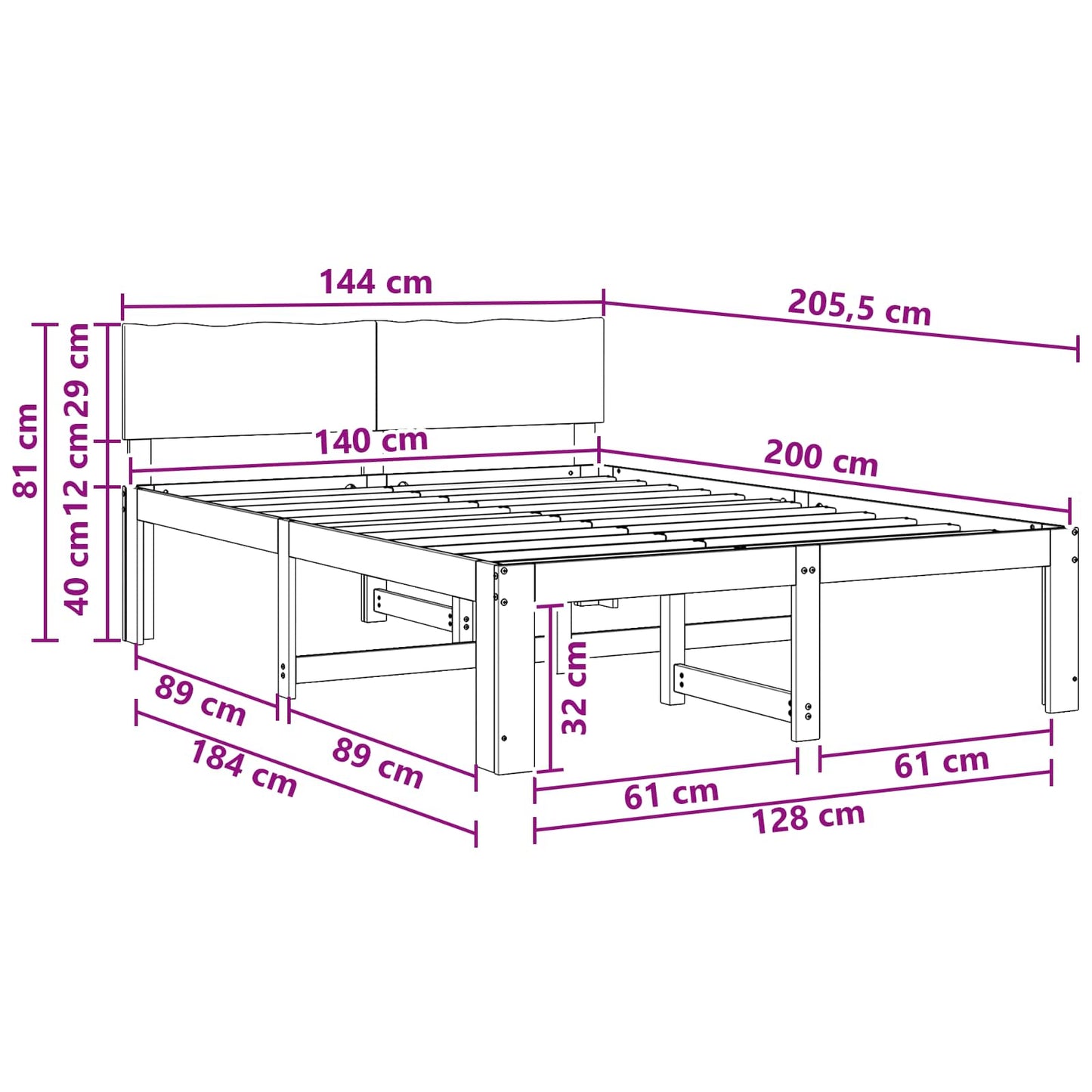 vidaXL Double Bed Frame with Headboard ROSTOCK White 140 x 200 cm