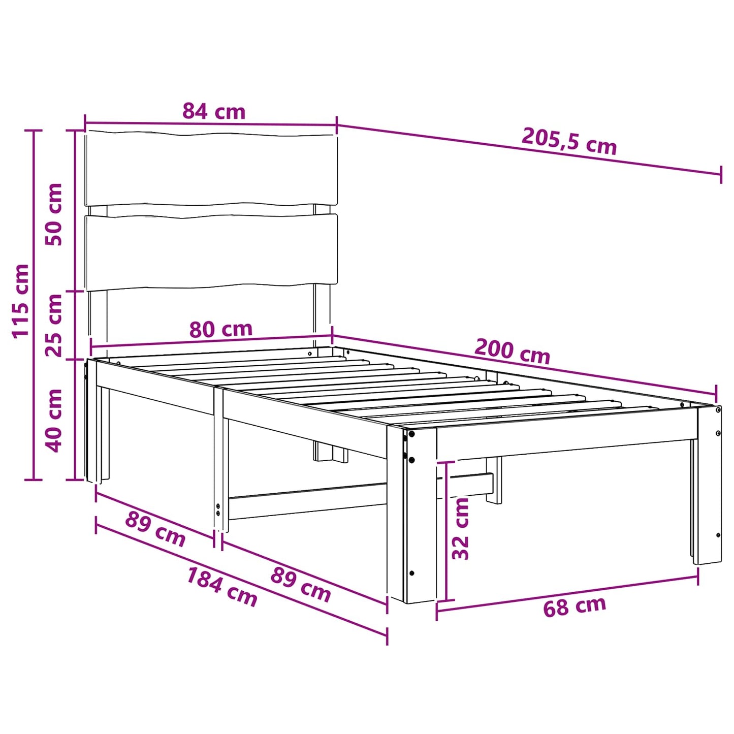 vidaXL Single Bed Frame with Headboard ROSTOCK White 80 x 200 cm