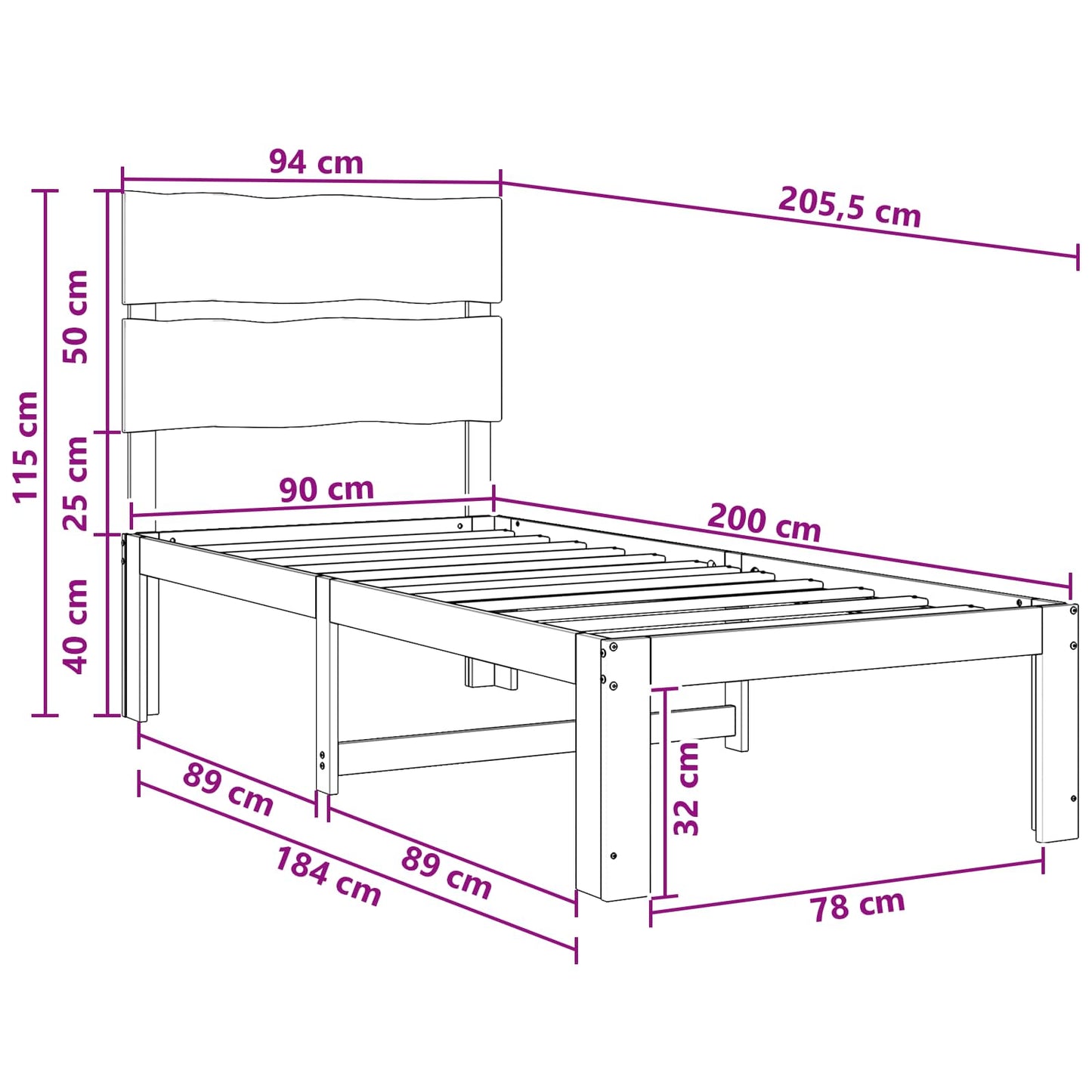 vidaXL Single Bed Frame with Headboard ROSTOCK White 90 x 200 cm