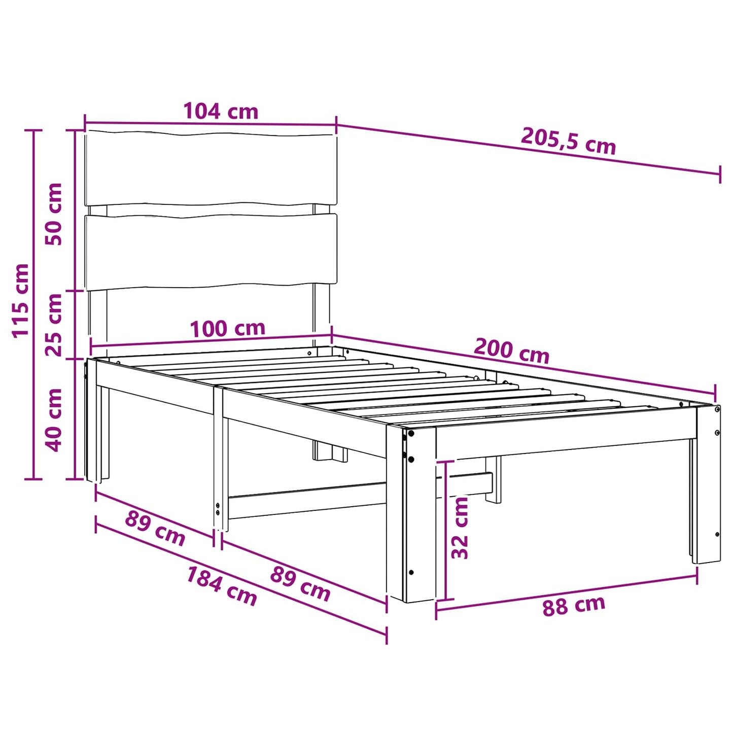 vidaXL Single Bed Frame with Headboard ROSTOCK Natural 100 x 200 cm