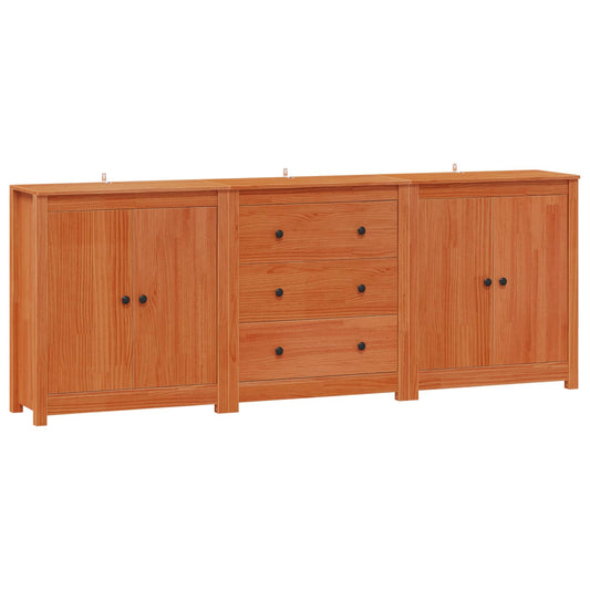 vidaXL Sideboard with Drawer 3 pcs Wax Brown Solid Pine Wood