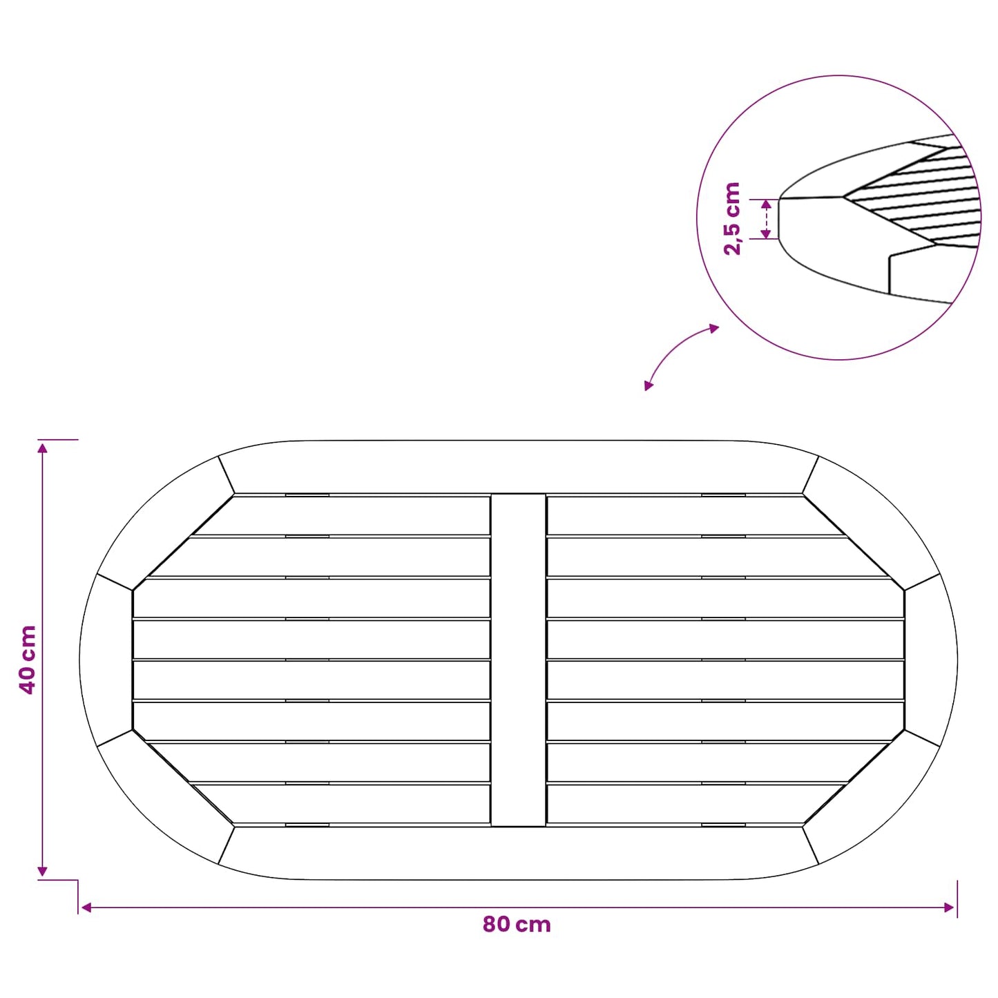 vidaXL Table Top 80 x 40 x 2.5 cm Oval Solid Teak Wood Natural