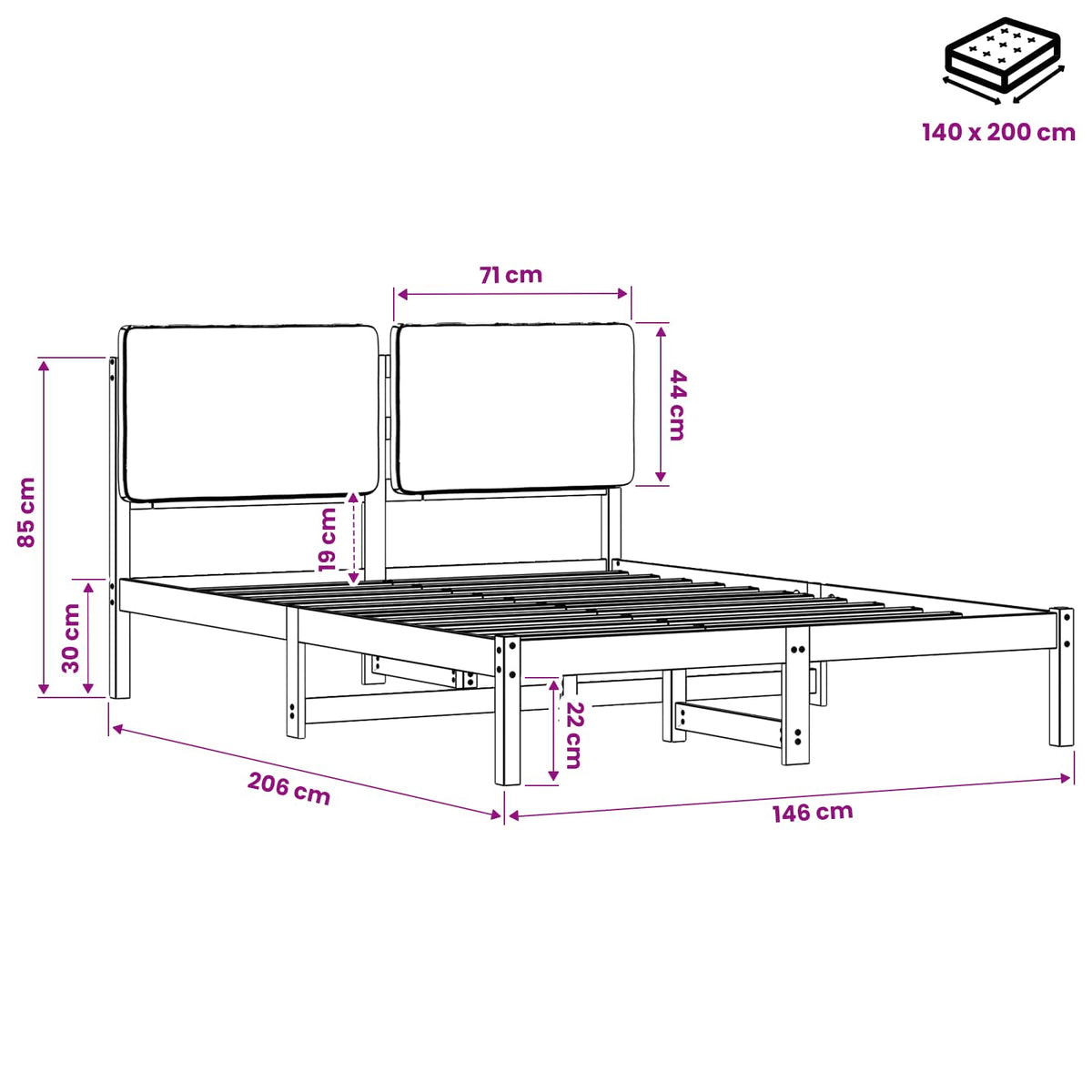 vidaXL Bed Frame with Upholstered Headboard Natural and Dark Grey