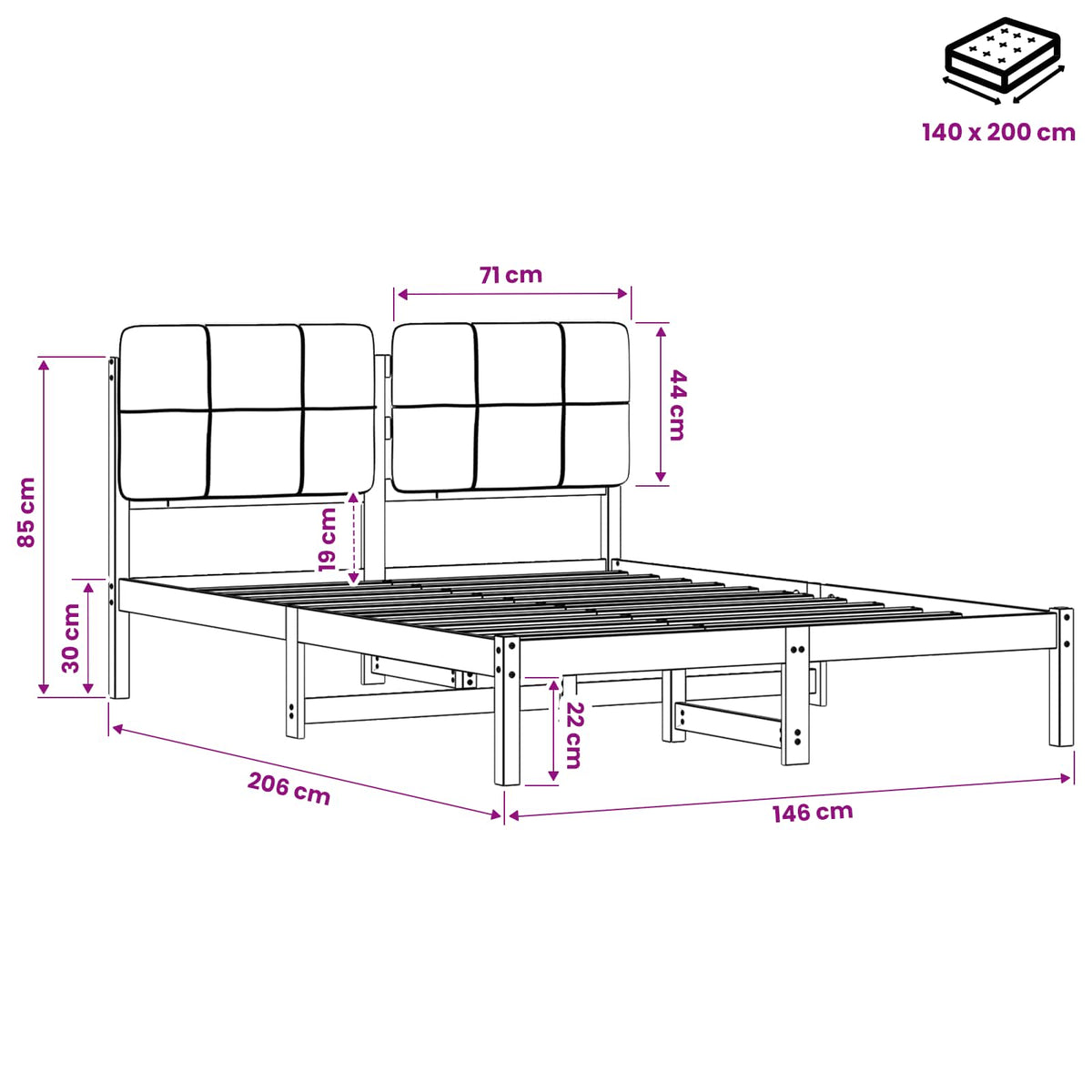 vidaXL Bed Frame with Upholstered Headboard Whitewash and Light Grey