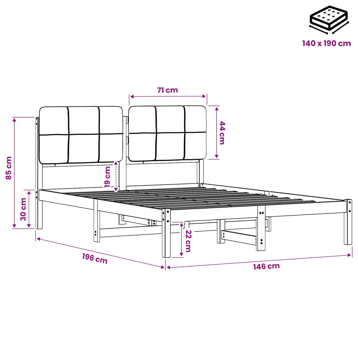 vidaXL Bed Frame with Upholstered Headboard Whitewash and Taupe
