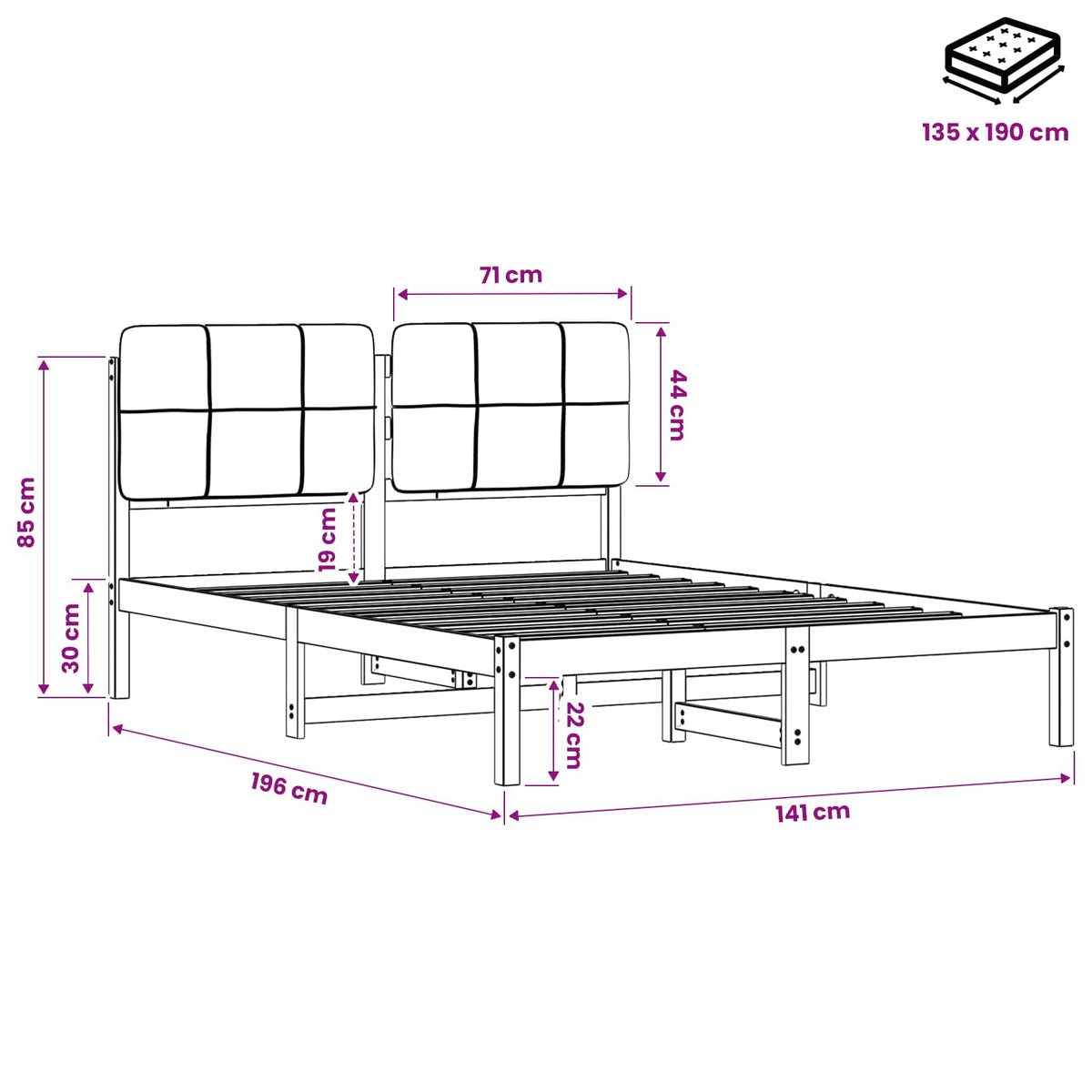 vidaXL Bed Frame with Upholstered Headboard Whitewash and Light Grey