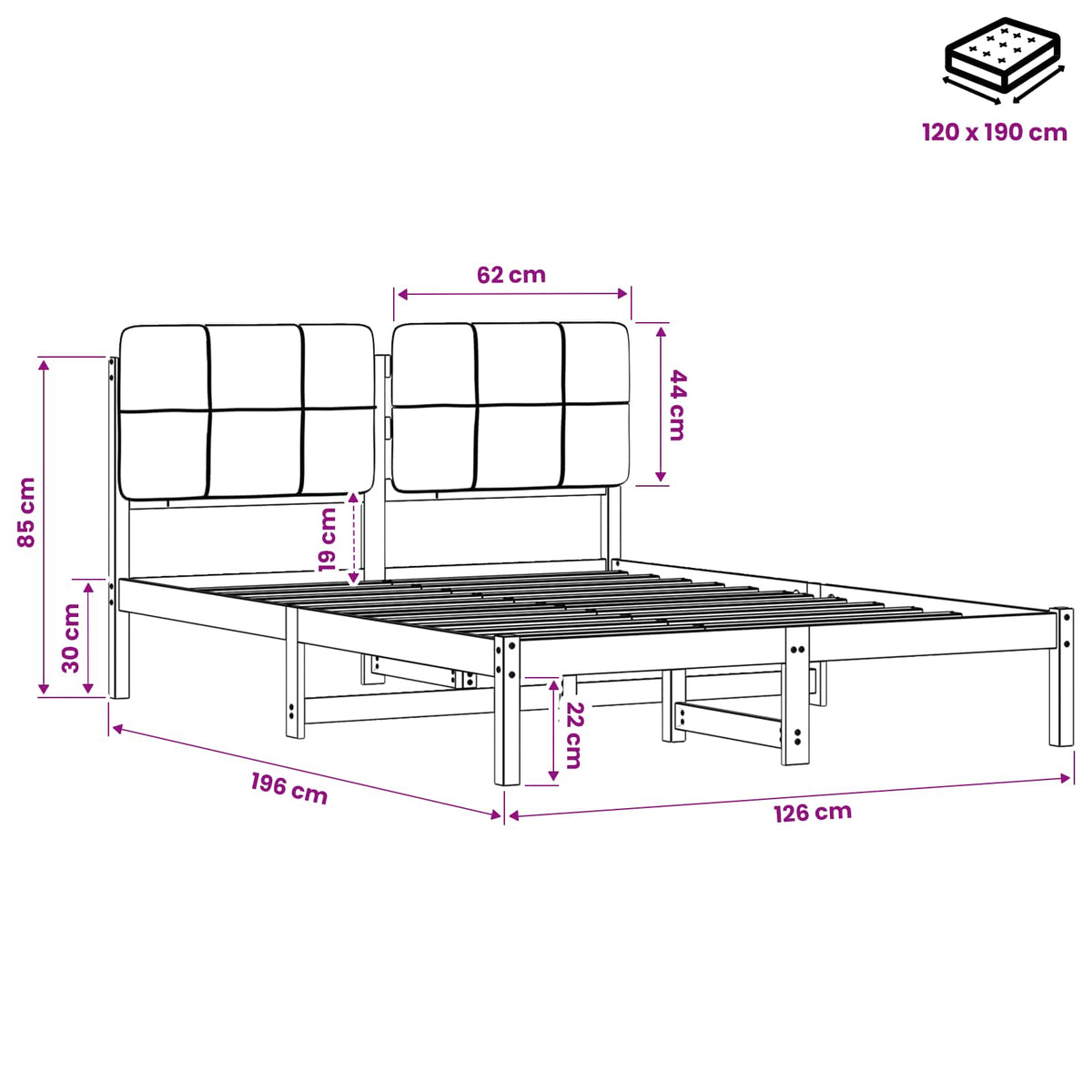 vidaXL Bed Frame with Upholstered Headboard Whitewash and Light Grey