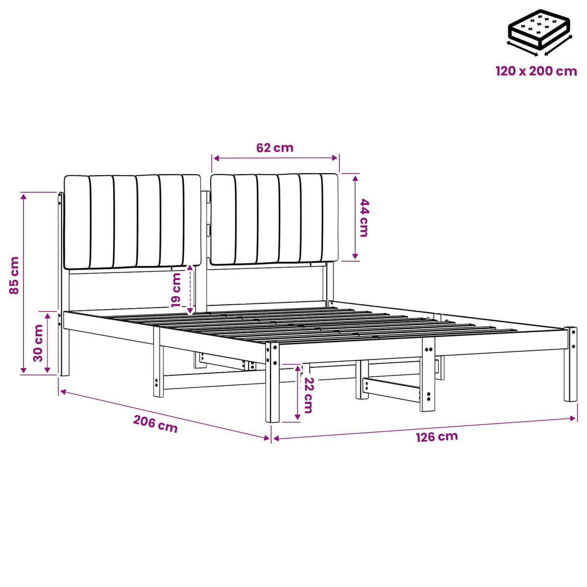 vidaXL Bed Frame with Upholstered Headboard Natural and Light Grey