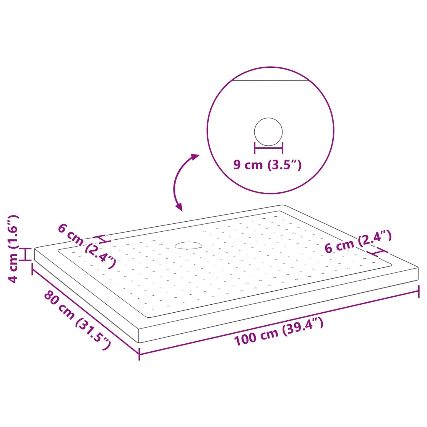 vidaXL Shower Base Tray with Dots 100 x 80 x 4 cm ABS Black