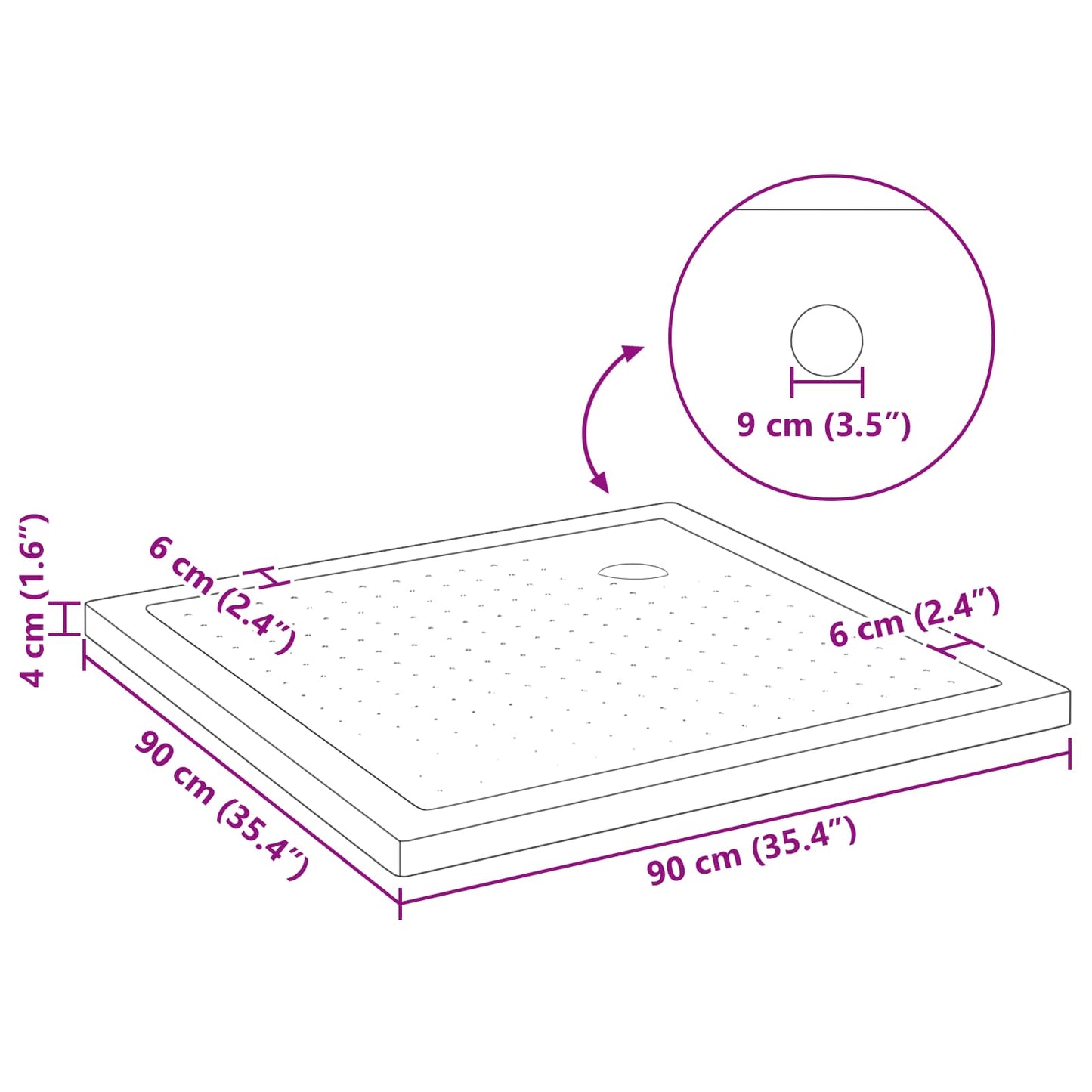 vidaXL Shower Base Tray with Dots 90 x 90 x 4 cm ABS Black