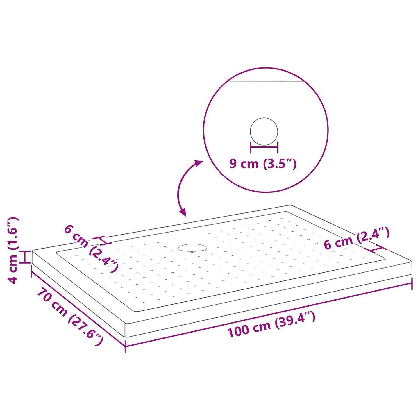 vidaXL Shower Base Tray with Dots 100 x 70 x 4 cm ABS Black