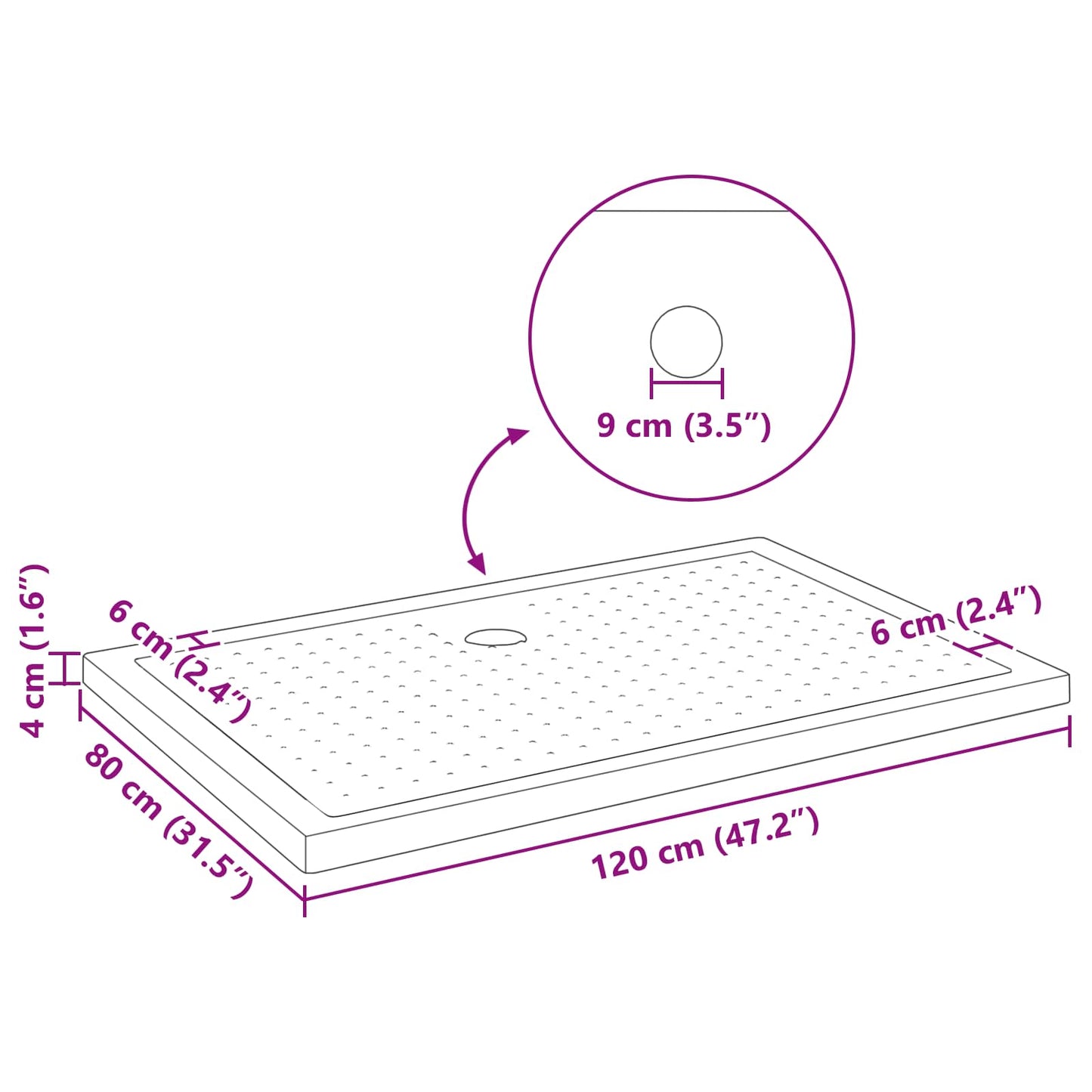 vidaXL Shower Base Tray with Dots Black 120 x 80 x 4 cm ABS