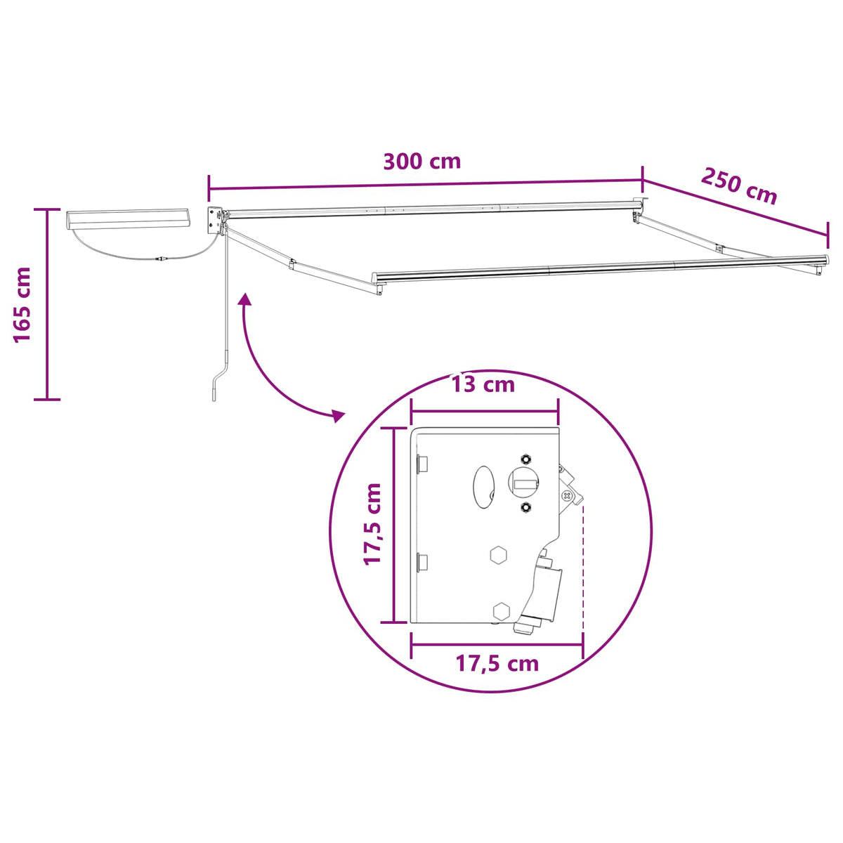 vidaXL Solar Electric Awning 3 x 2.5 m Taupe 100% Polyester