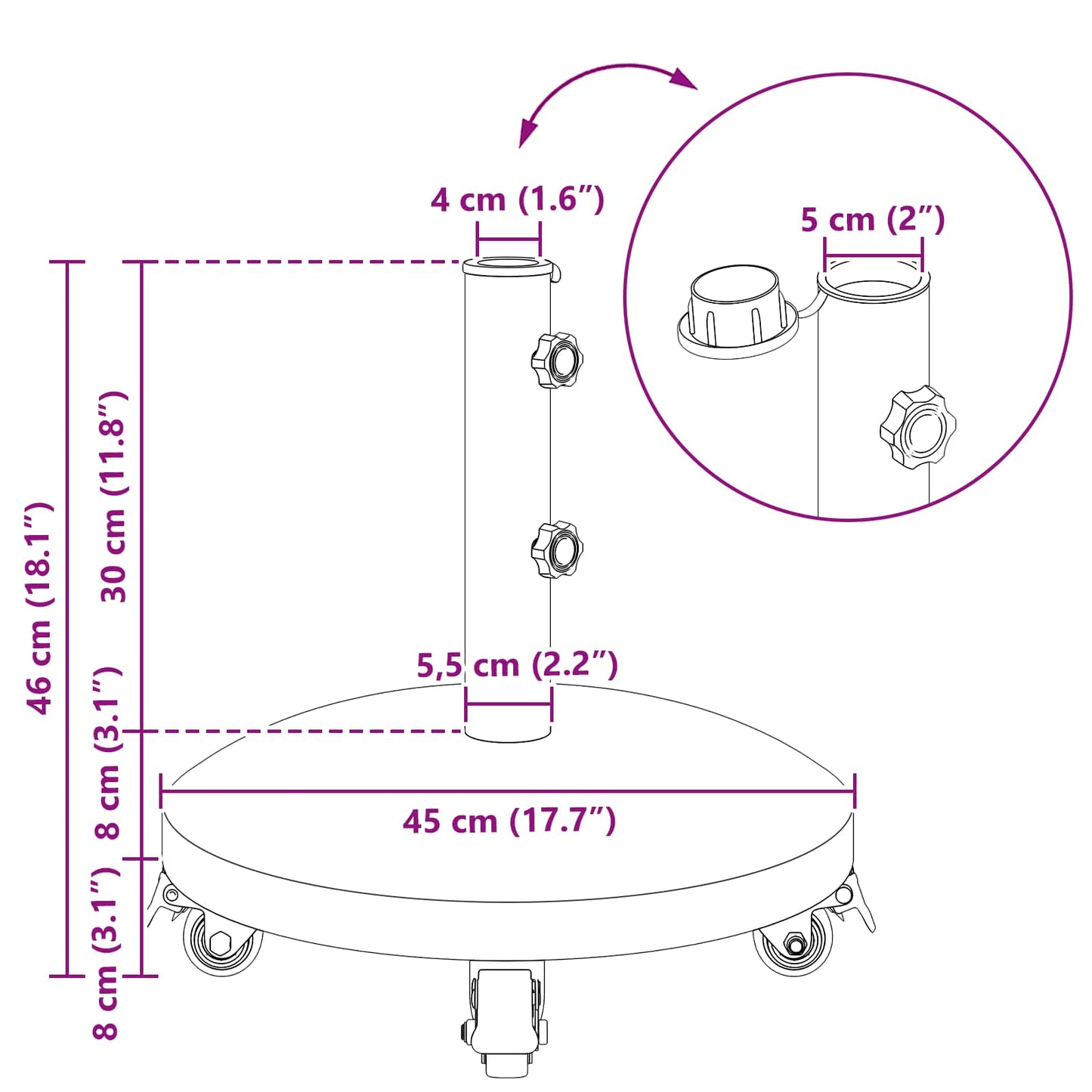 vidaXL Granite Parasol Base with Wheels for 40-50 mm Pole 29 kg Black
