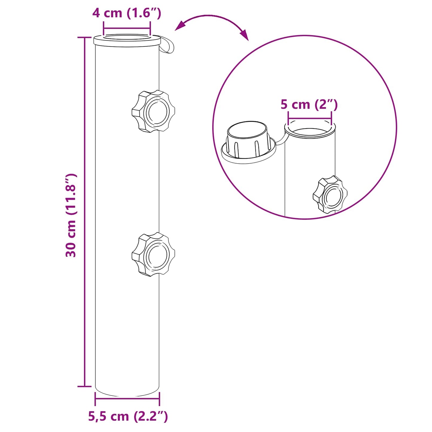 vidaXL Parasol Base Tube 0.6 kg Black Iron for 40-50 mm Pole