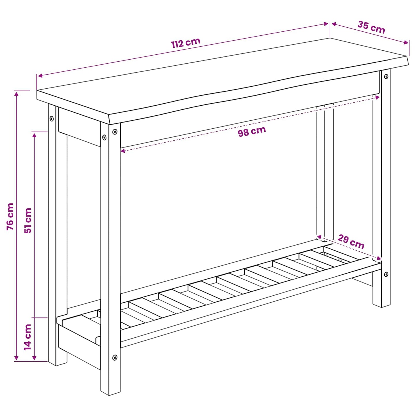 VidaXL Console Table EKAI White 112 x 35 x 76 cm Solid Pine Wood