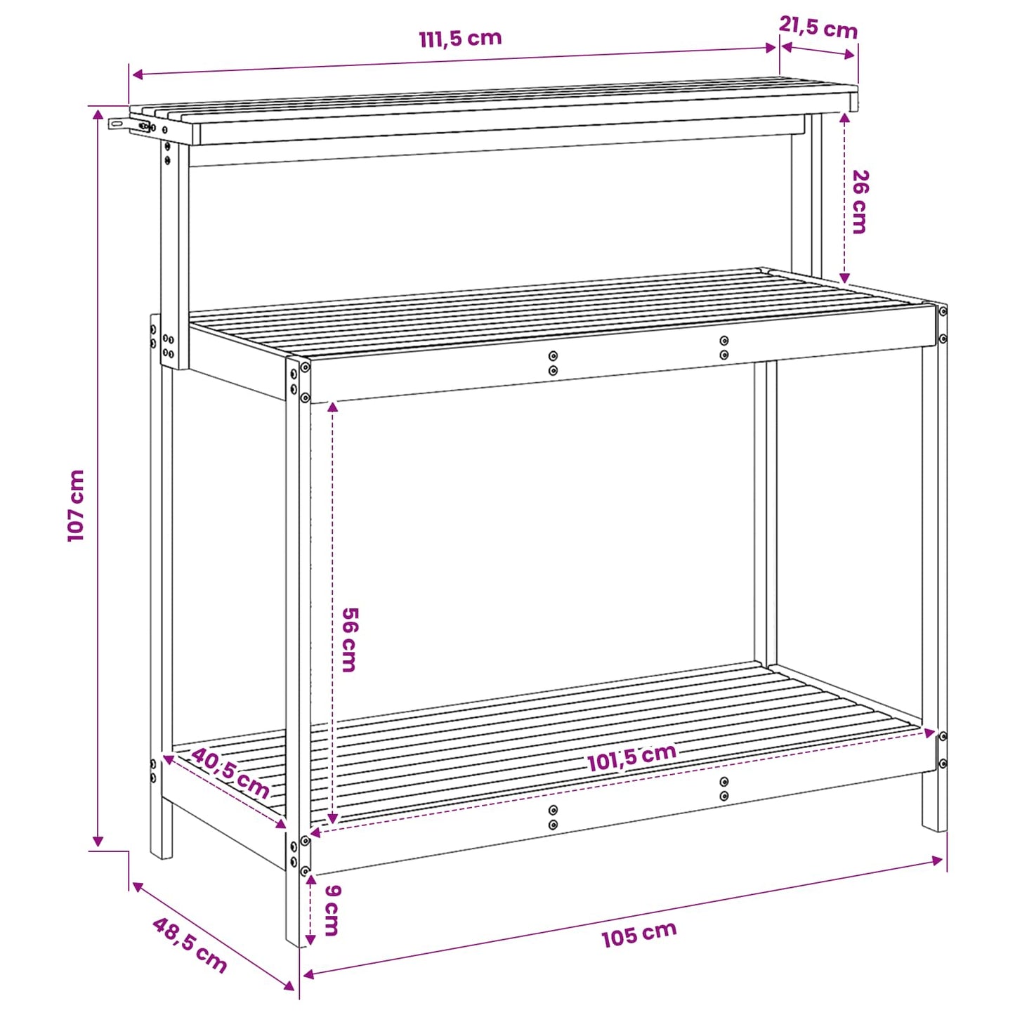 vidaXL Outdoor Potting Bench 111.5 x 48.5 x 107 cm Solid Acacia Wood