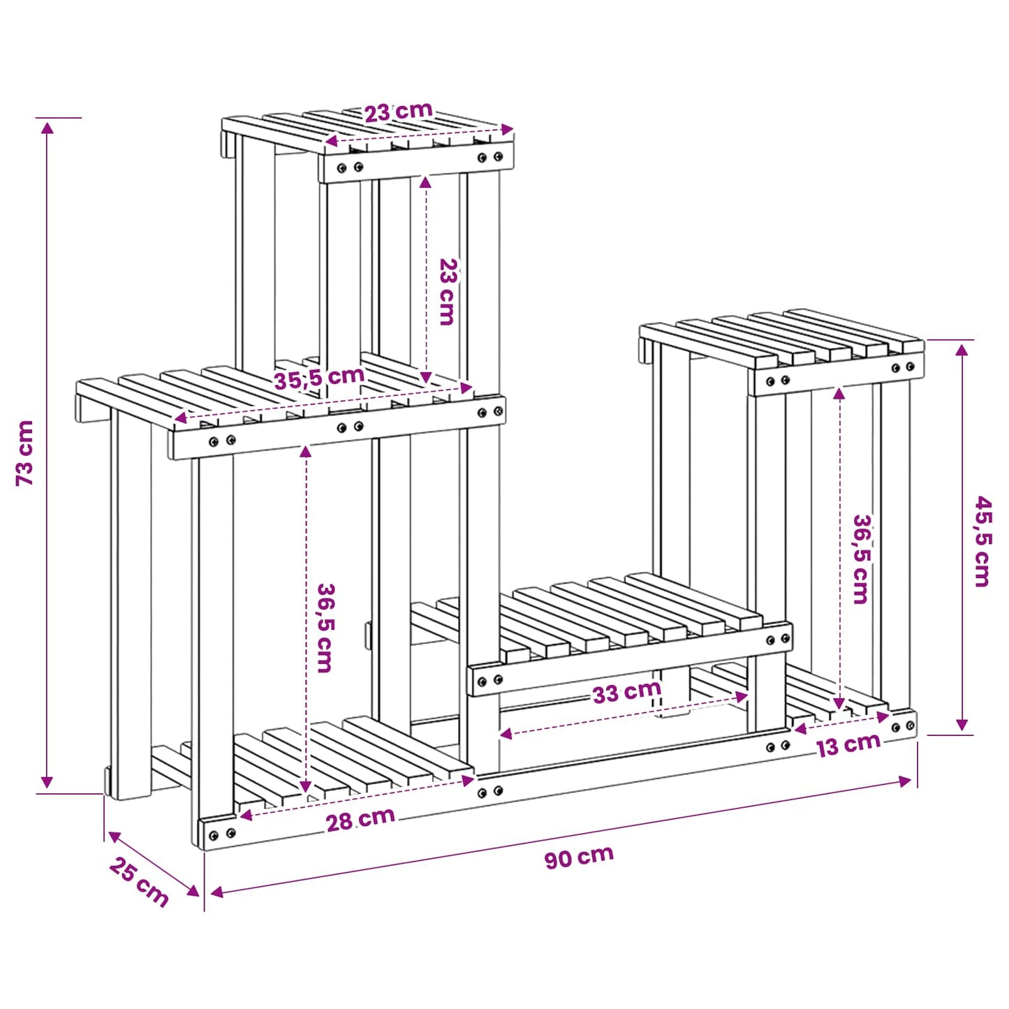 vidaXL Plant Stand Natural 90 x 25 x 73 cm Solid Acacia Wood