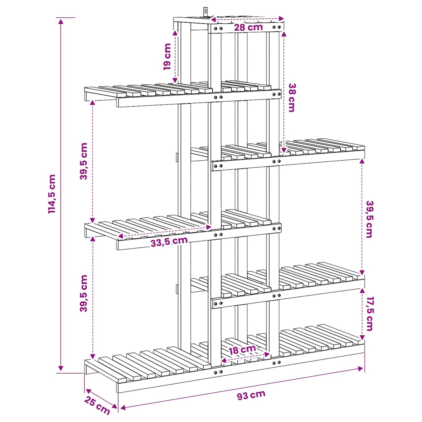 vidaXL Plant Stand White 93 x 25 x 114.5 cm Solid Acacia Wood