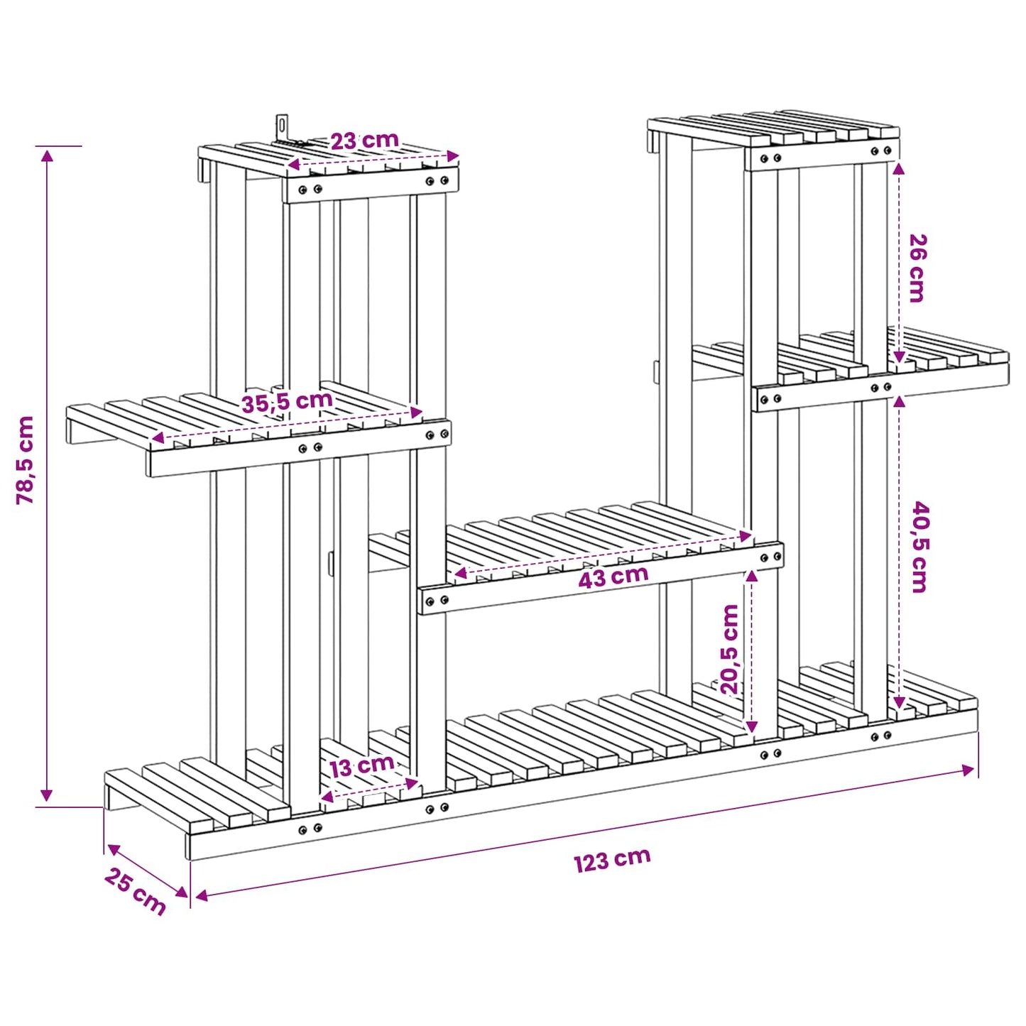 vidaXL Plant Stand White 123 x 25 x 78.5 cm Solid Acacia Wood