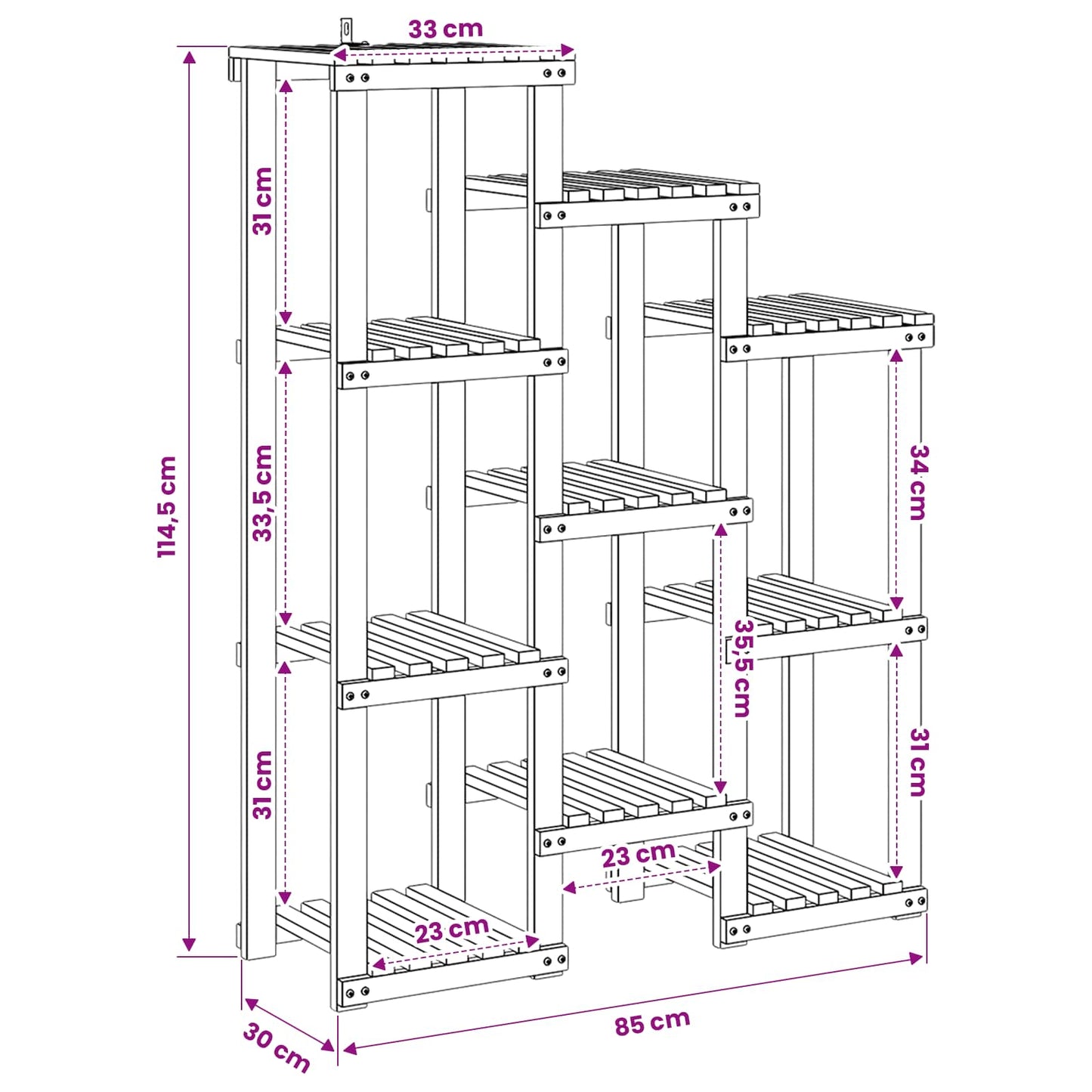 vidaXL Plant Stand White 85 x 30 x 114.5 cm Solid Acacia Wood