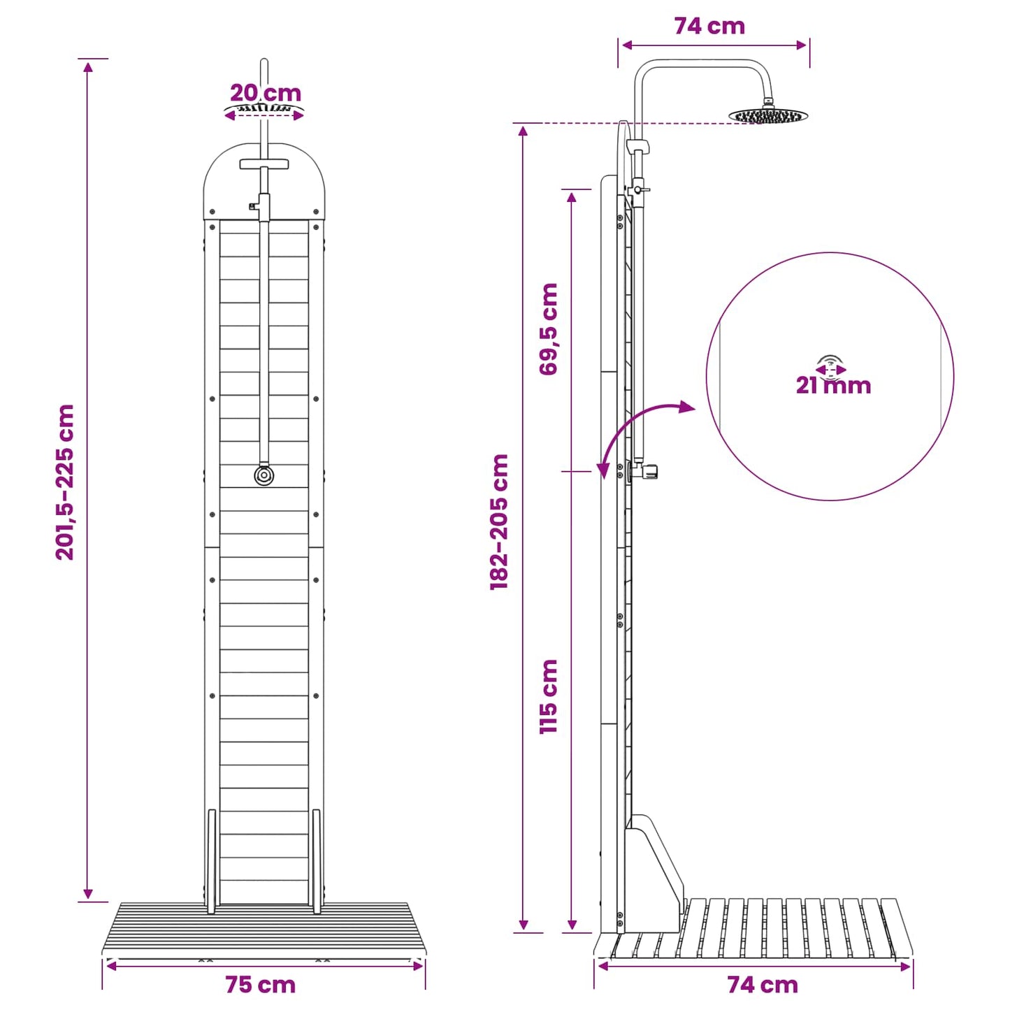 vidaXL Outdoor Shower 225 cm Solid Acacia Wood and Stainless Steel