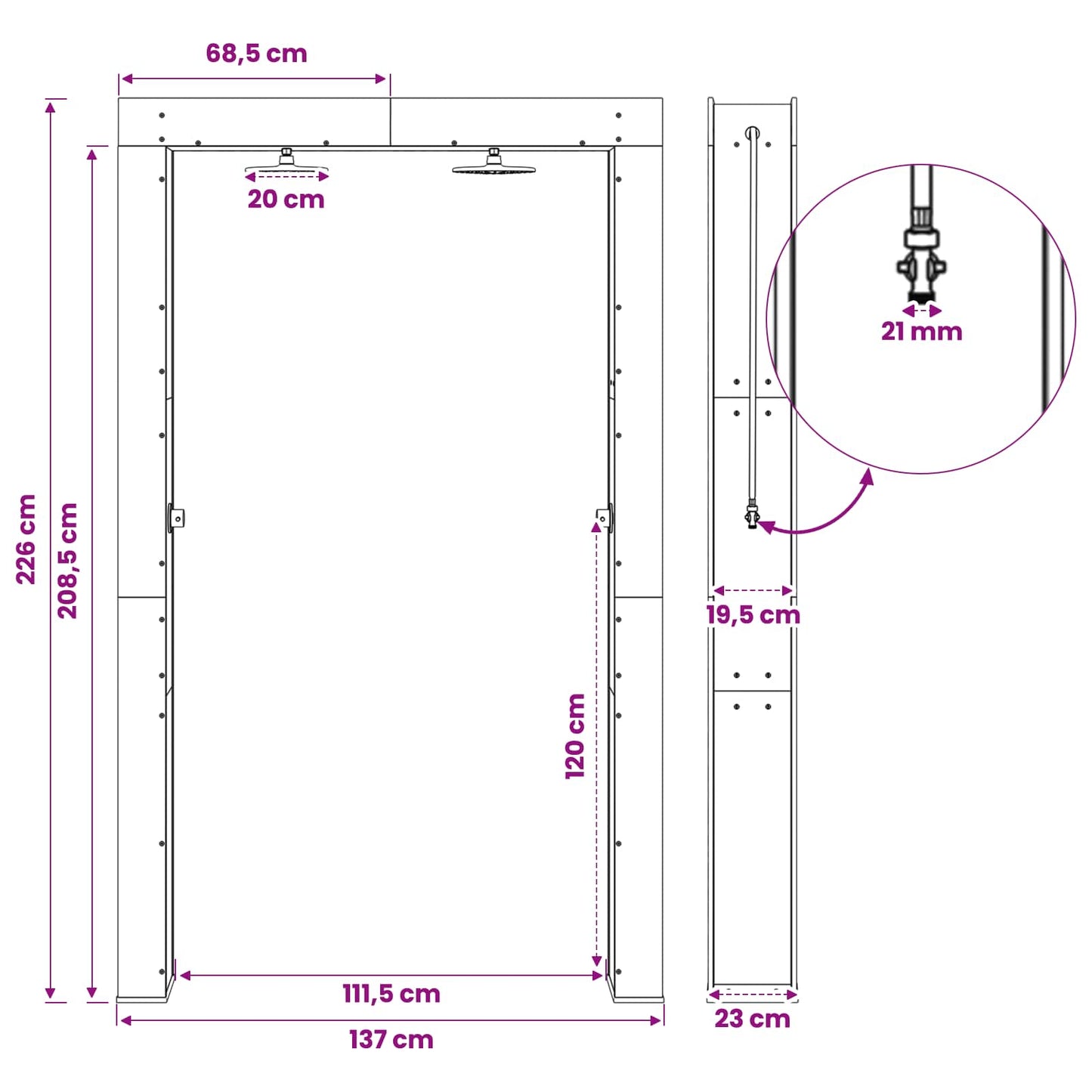 vidaXL Outdoor Shower 226 cm Solid Acacia Wood and Stainless Steel