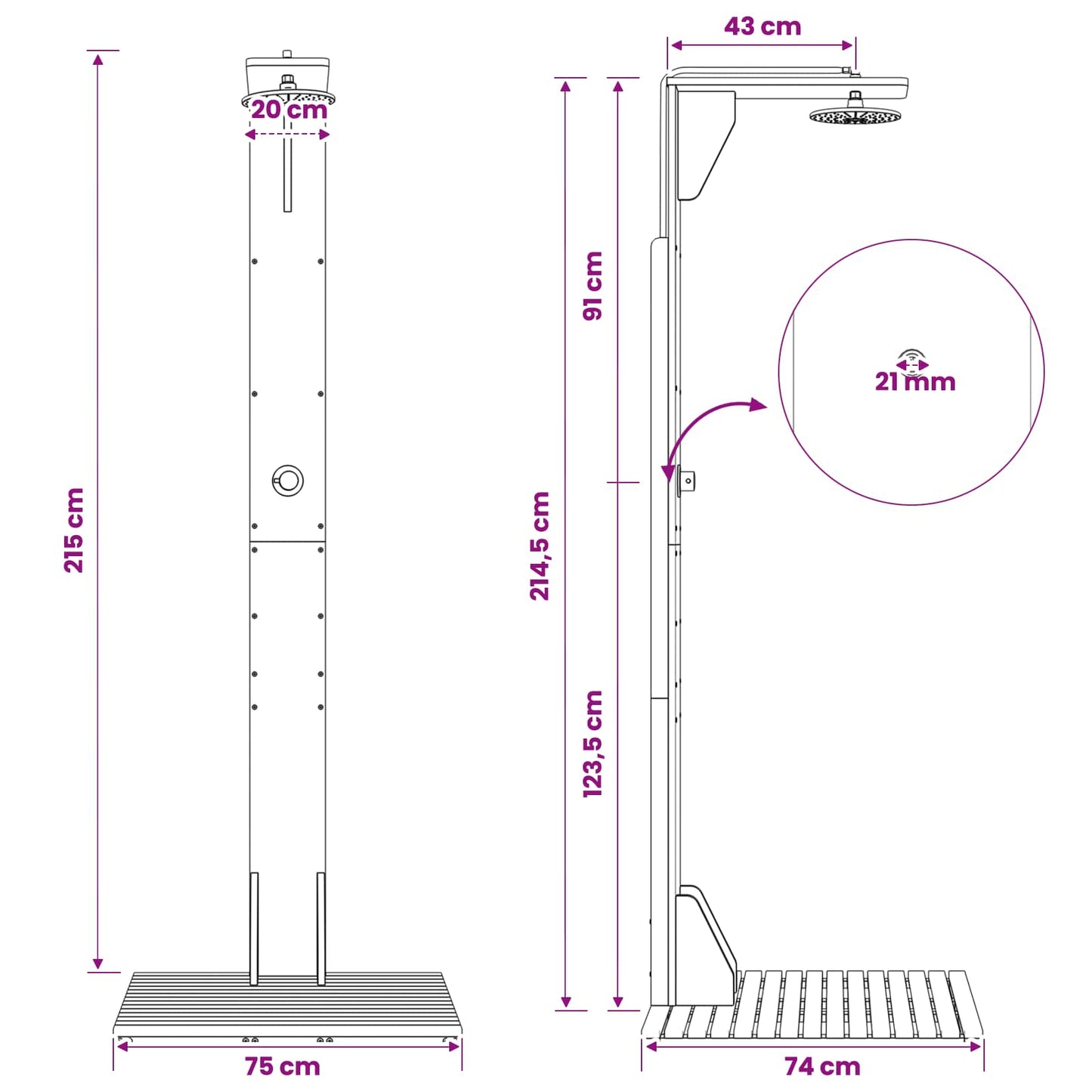 vidaXL Outdoor Shower 219 cm Solid Acacia Wood and Stainless Steel