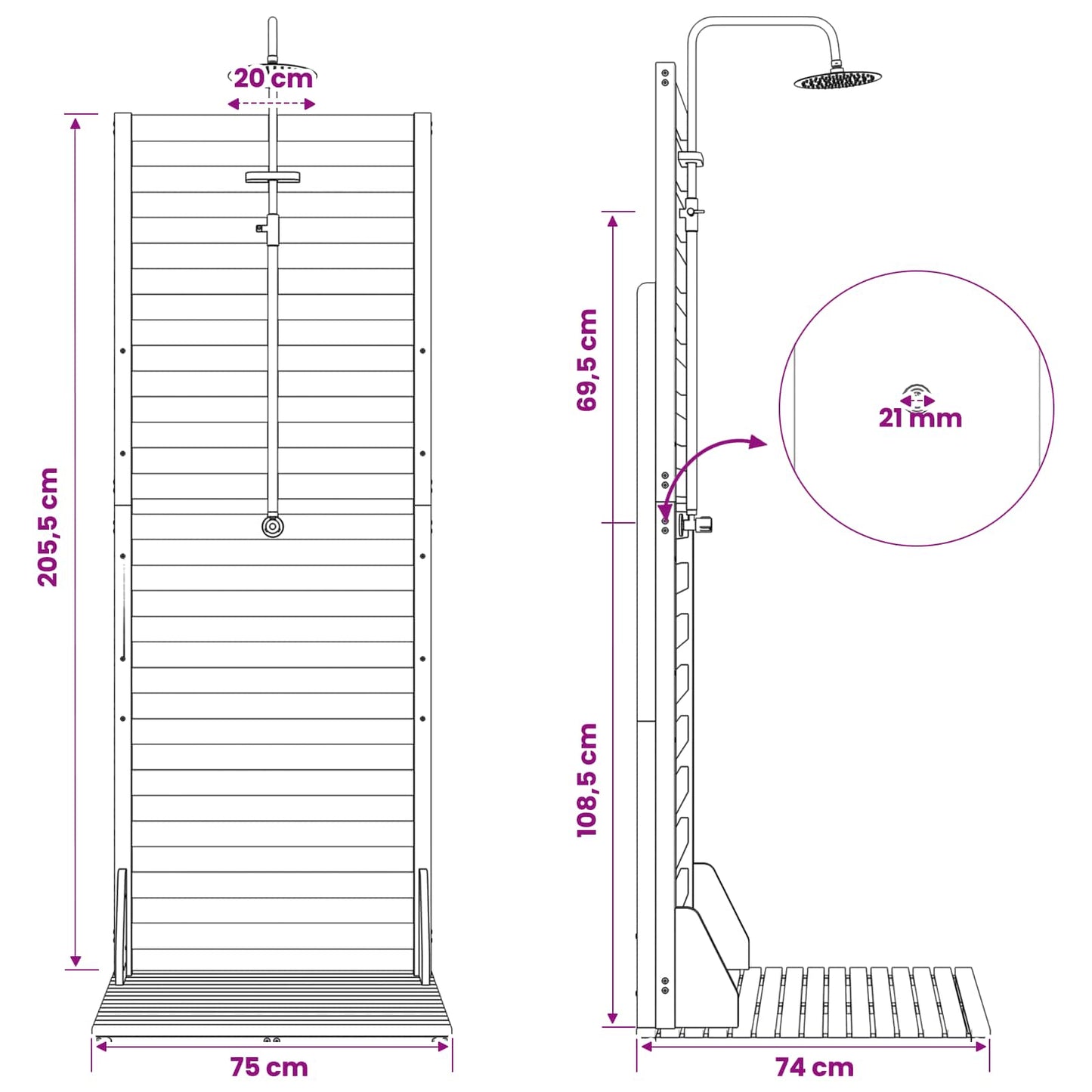 vidaXL Outdoor Shower 205.5 cm Solid Acacia Wood and Stainless Steel