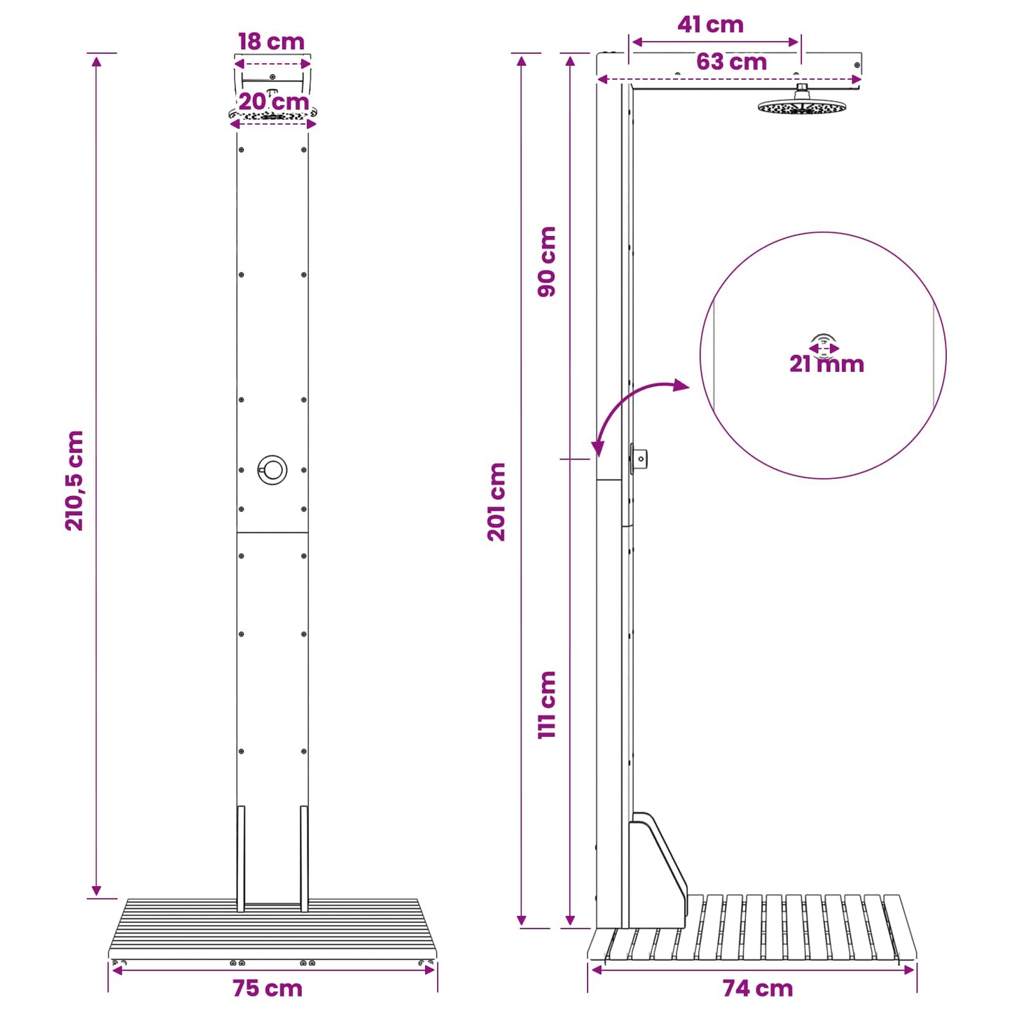 vidaXL Outdoor Shower 210.5 cm Solid Acacia Wood and Stainless Steel