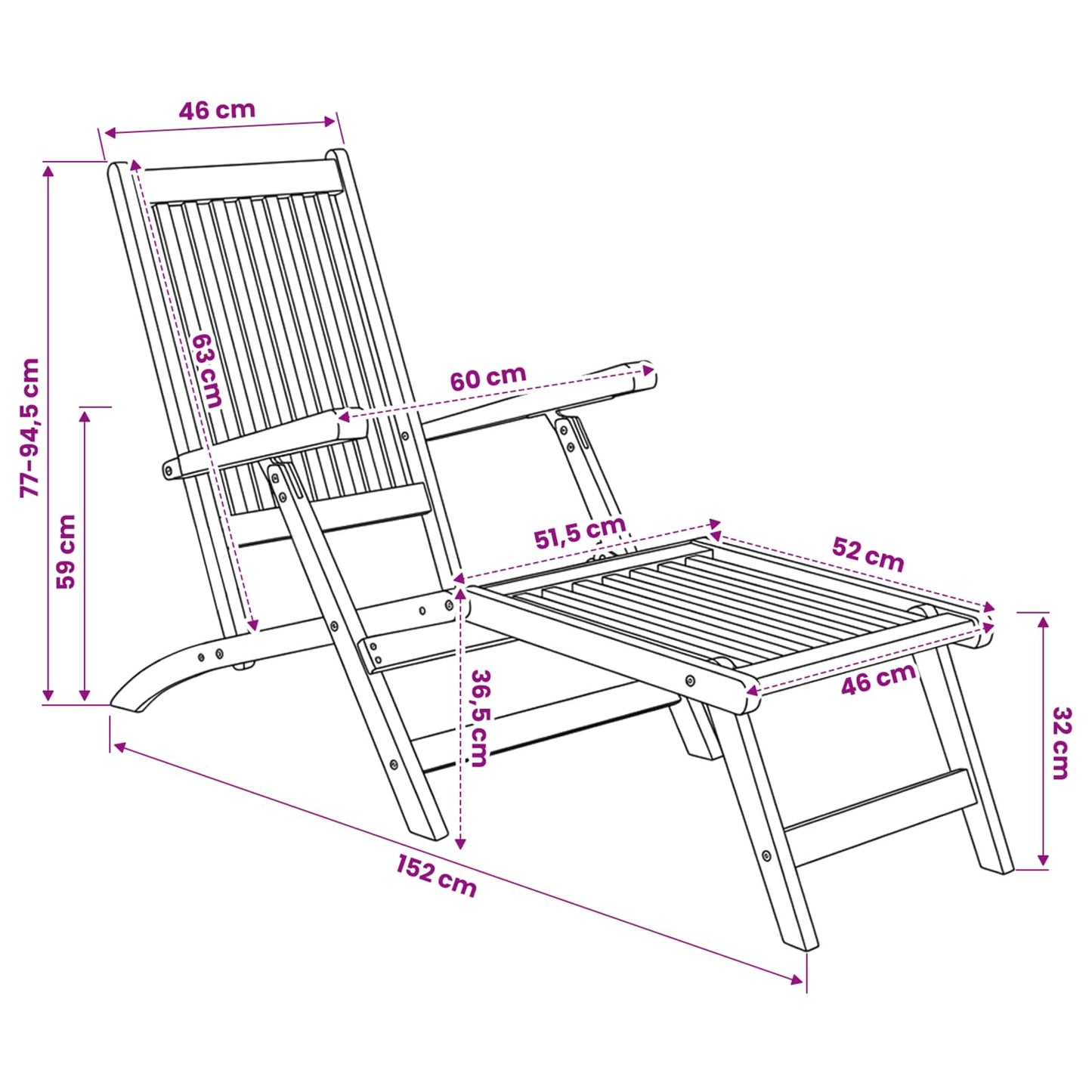 vidaXL Folding Deck Chair 2 pcs Natural Solid Teak Wood