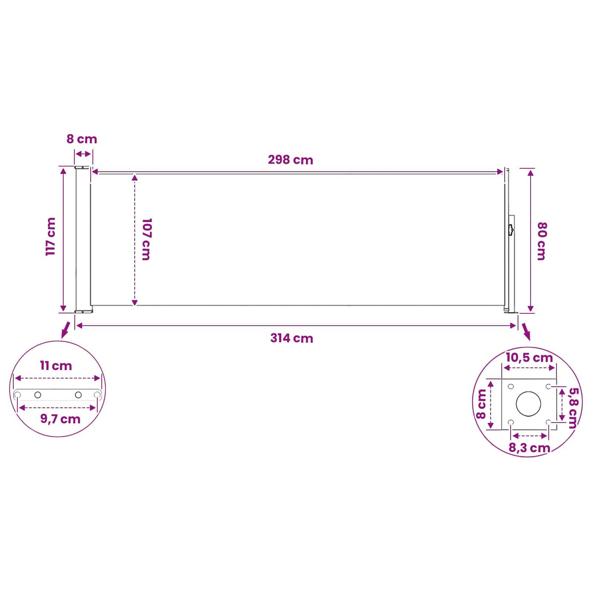 vidaXL Retractable Side Awning Rectangular 120 x 300 cm Polyester