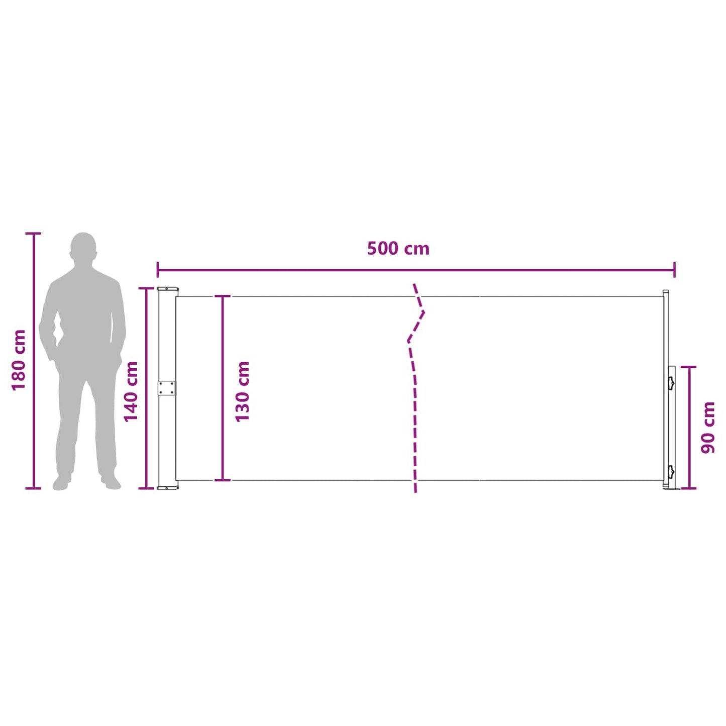 vidaXL Retractable Side Awning Beige 500 x 140 cm Polyester