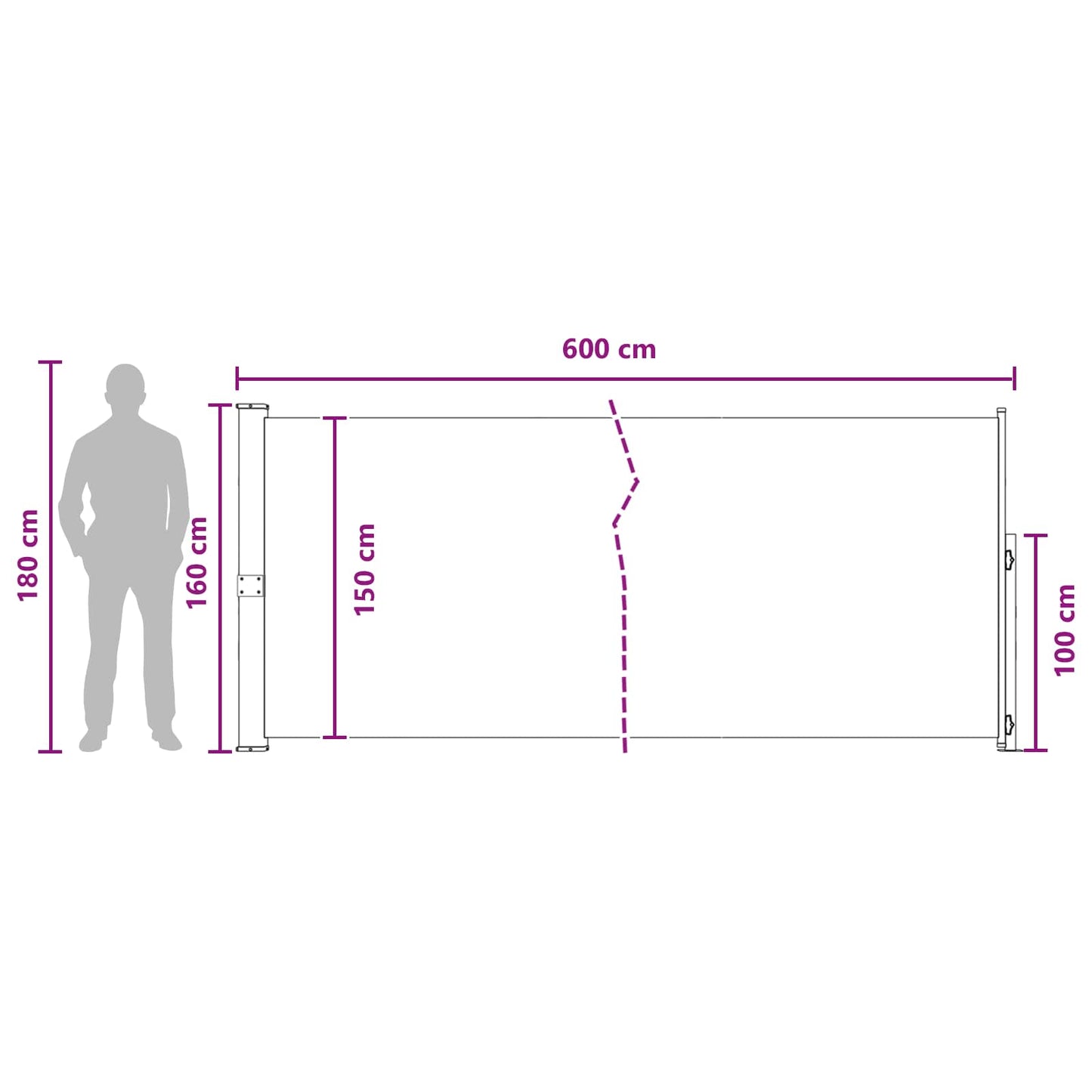 vidaXL Retractable Side Awning Beige 600 x 160 cm Polyester
