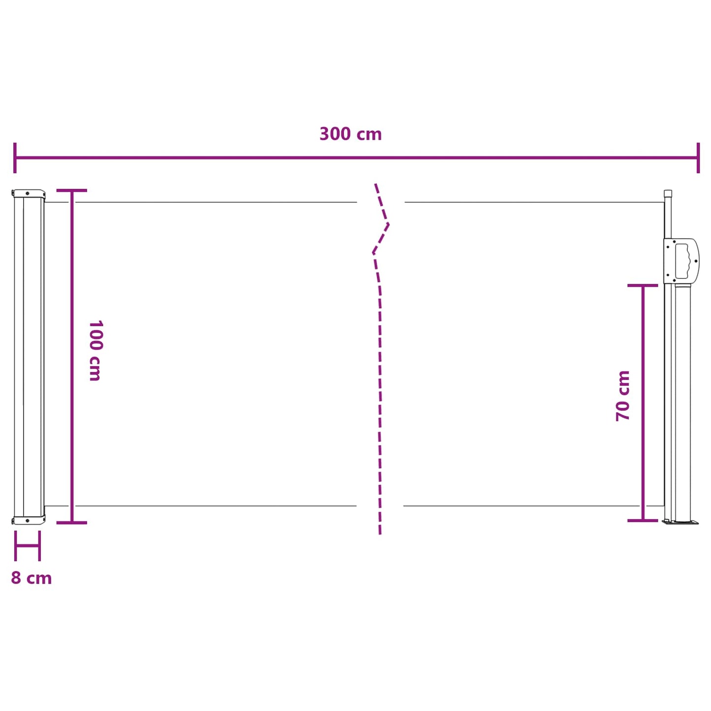 vidaXL Retractable Side Awning 300 x 100 cm Polyester Rectangular Grey