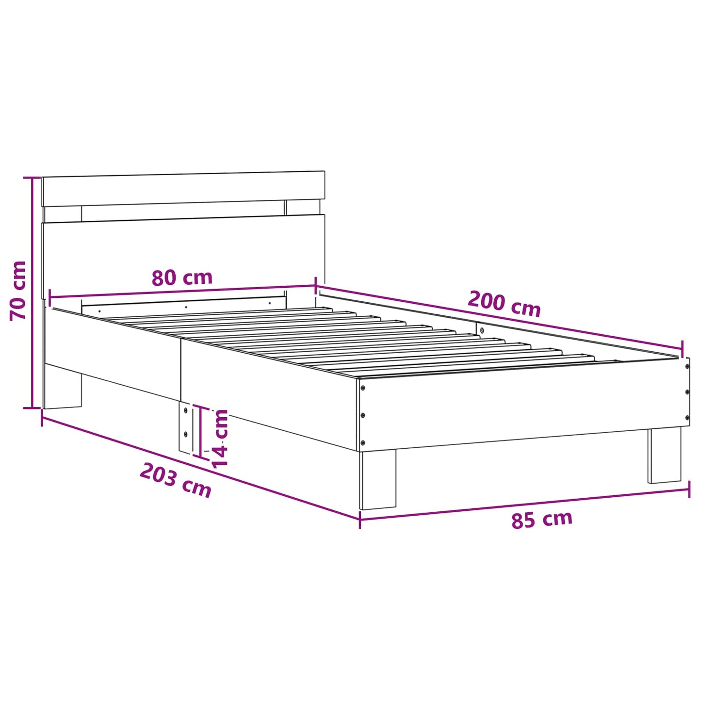 vidaXL Bed Frame with LED Strip Lights Concrete Grey Engineered Wood