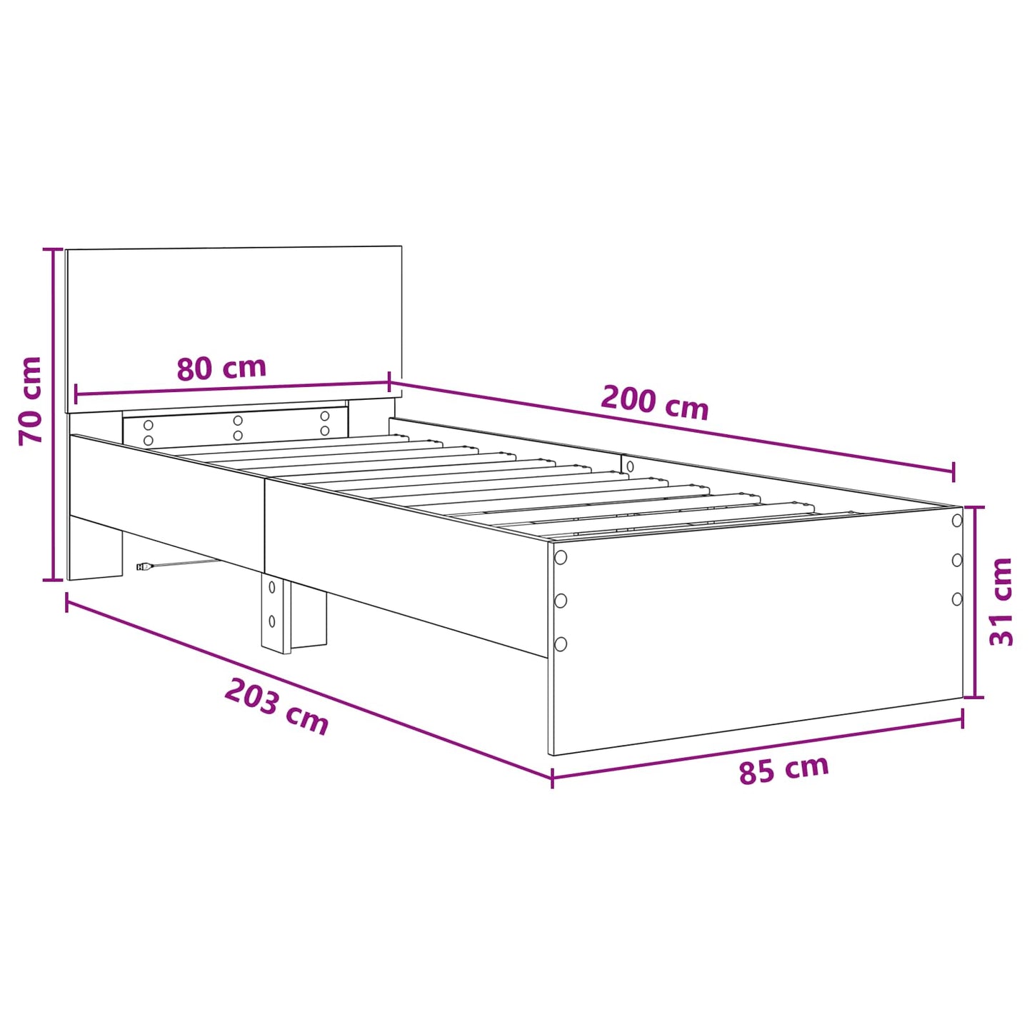 vidaXL Bed Frame with LED Artisian Oak 80 x 200 cm Engineered Wood
