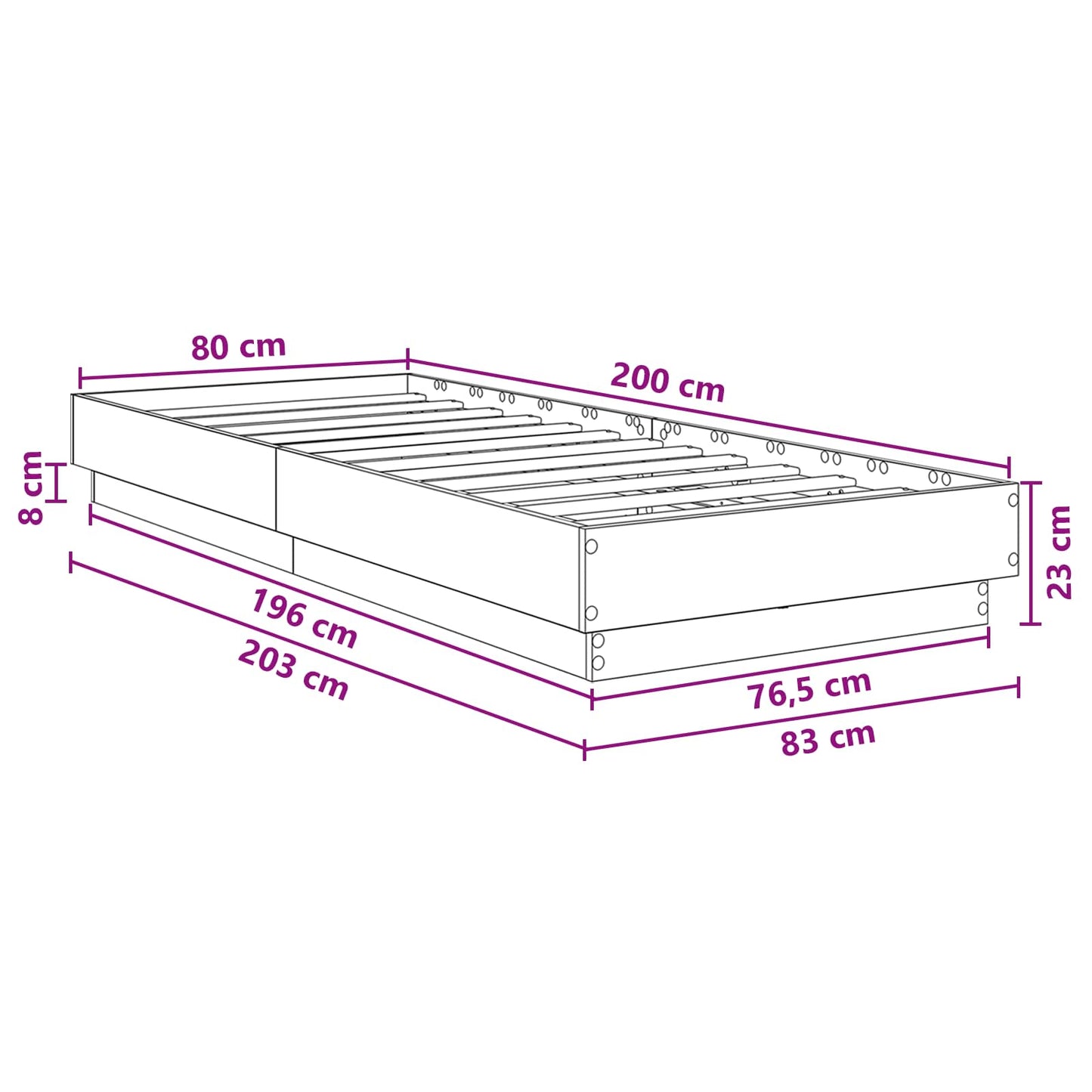 vidaXL Bed Frame with LED Artisian Oak 80 x 200 cm Engineered Wood