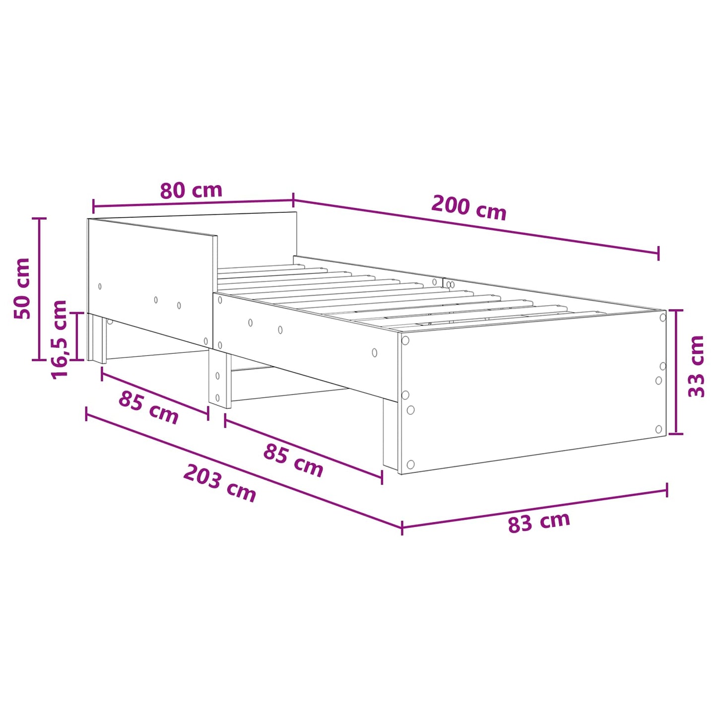 vidaXL Bed Frame with Headboard Sonoma Oak 80 x 200 cm Engineered Wood