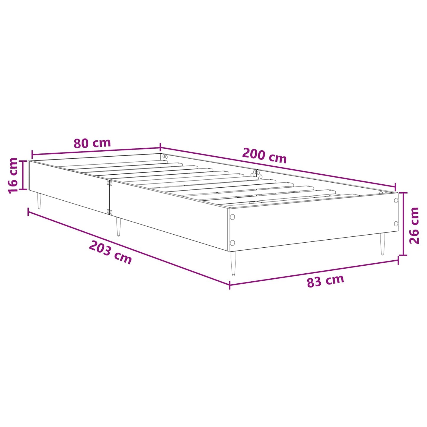 vidaXL Bed Frame Old Wood 80 x 200 cm Engineered Wood
