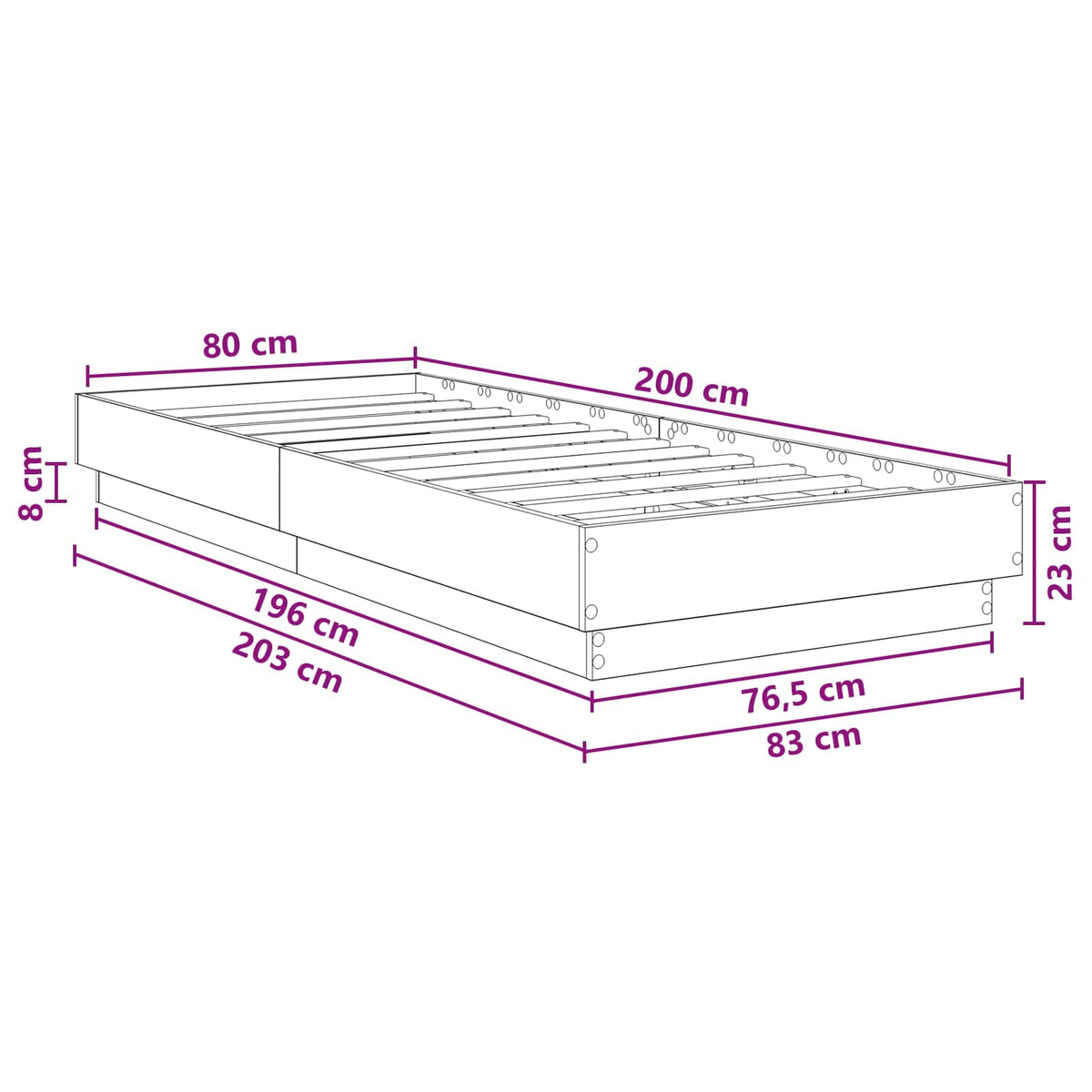 vidaXL Floor Bed Frame Smoked Oak 80 x 200 cm Engineered Wood