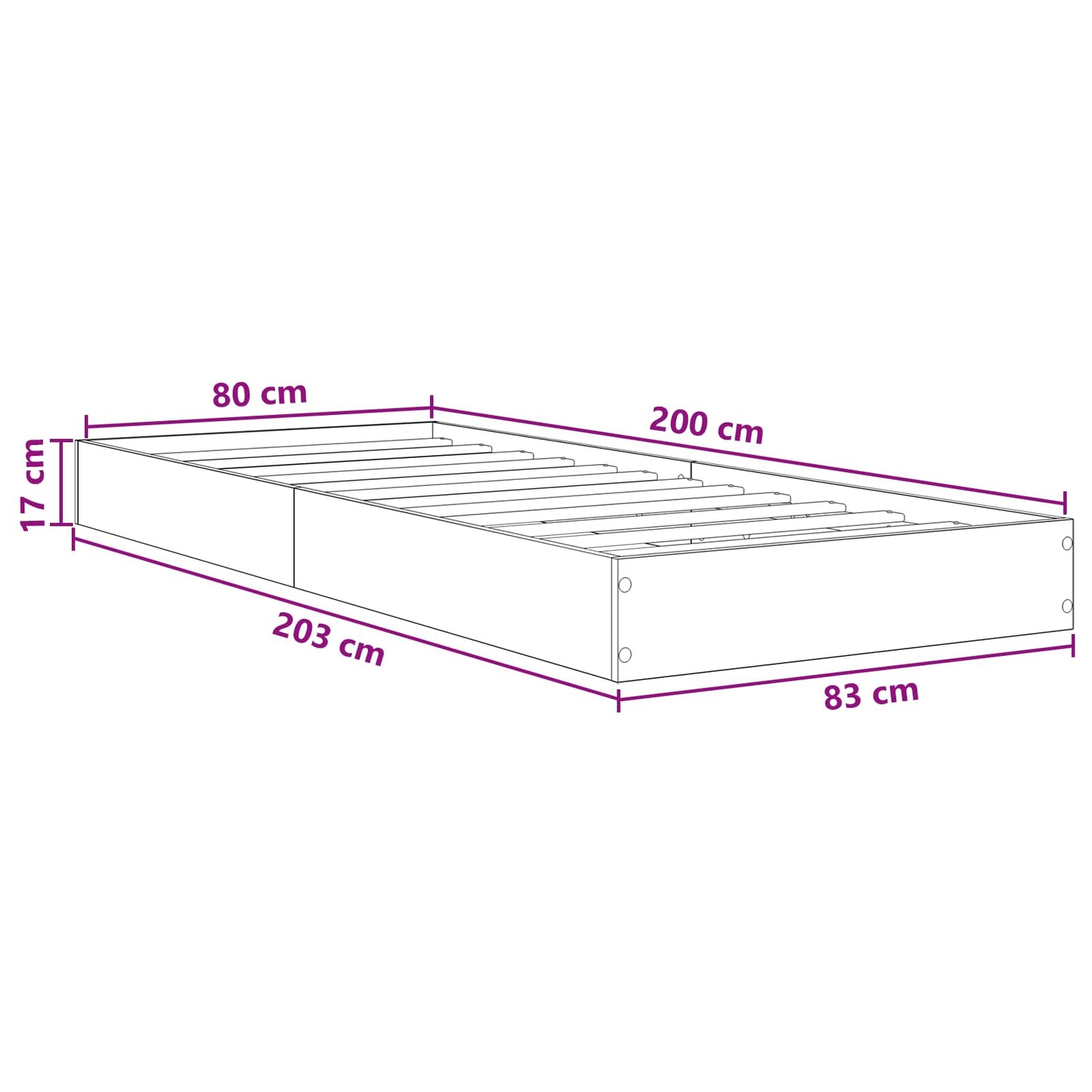 vidaXL Floor Bed Frame Artisan Oak 80 x 200 cm Engineered Wood