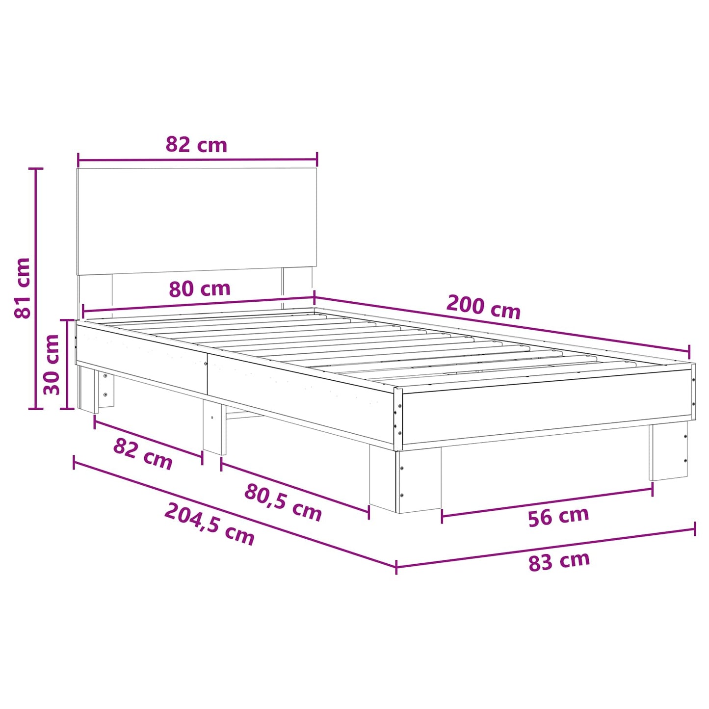 vidaXL Bed Frame with Headboard Old Wood 80 x 200 cm Engineered Wood
