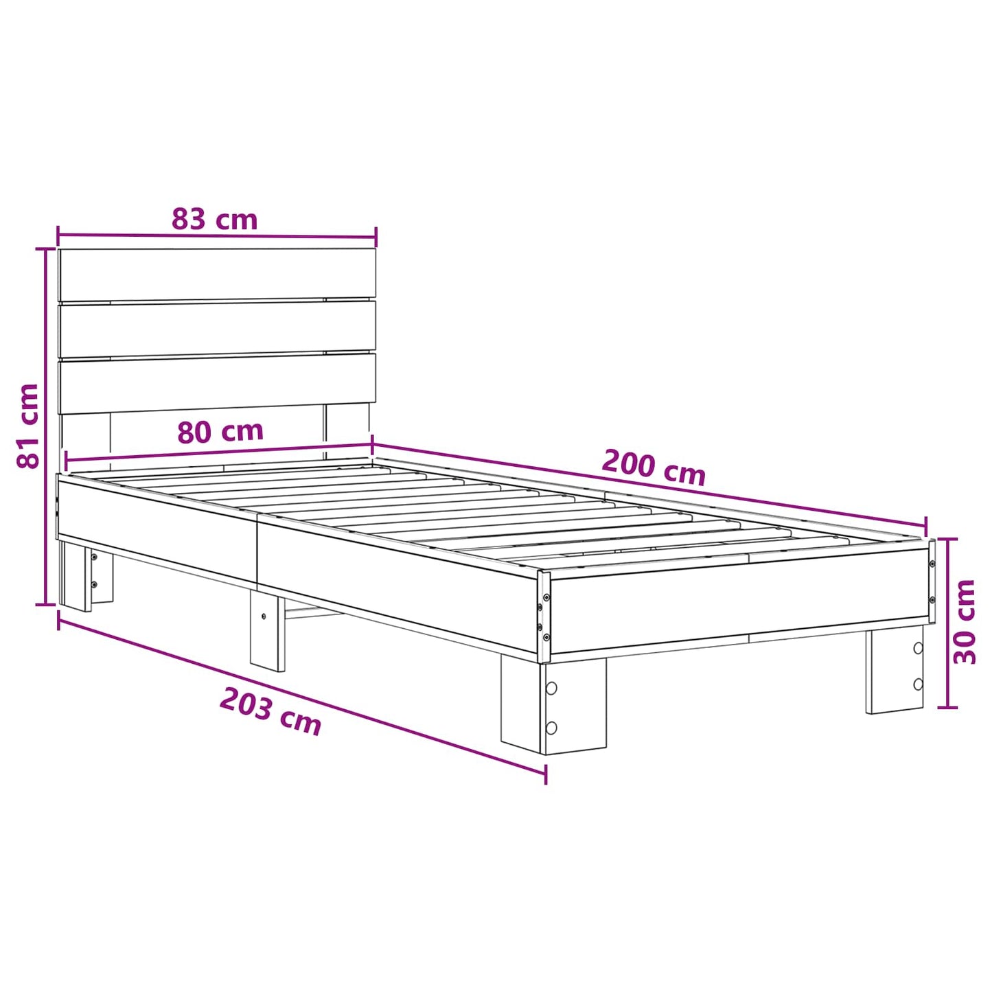 vidaXL Bed Frame with Headboard Smoked Oak 80 x 200 cm Engineered Wood