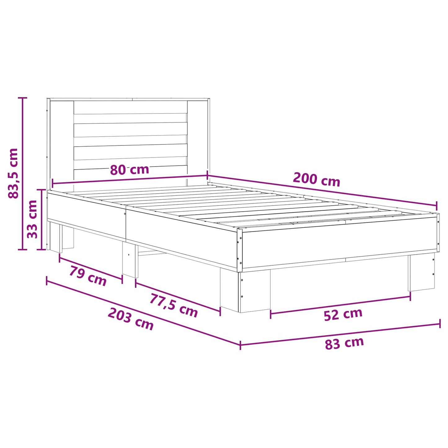 vidaXL Bed Frame with Headboard Old Wood 80 x 200 cm Engineered Wood