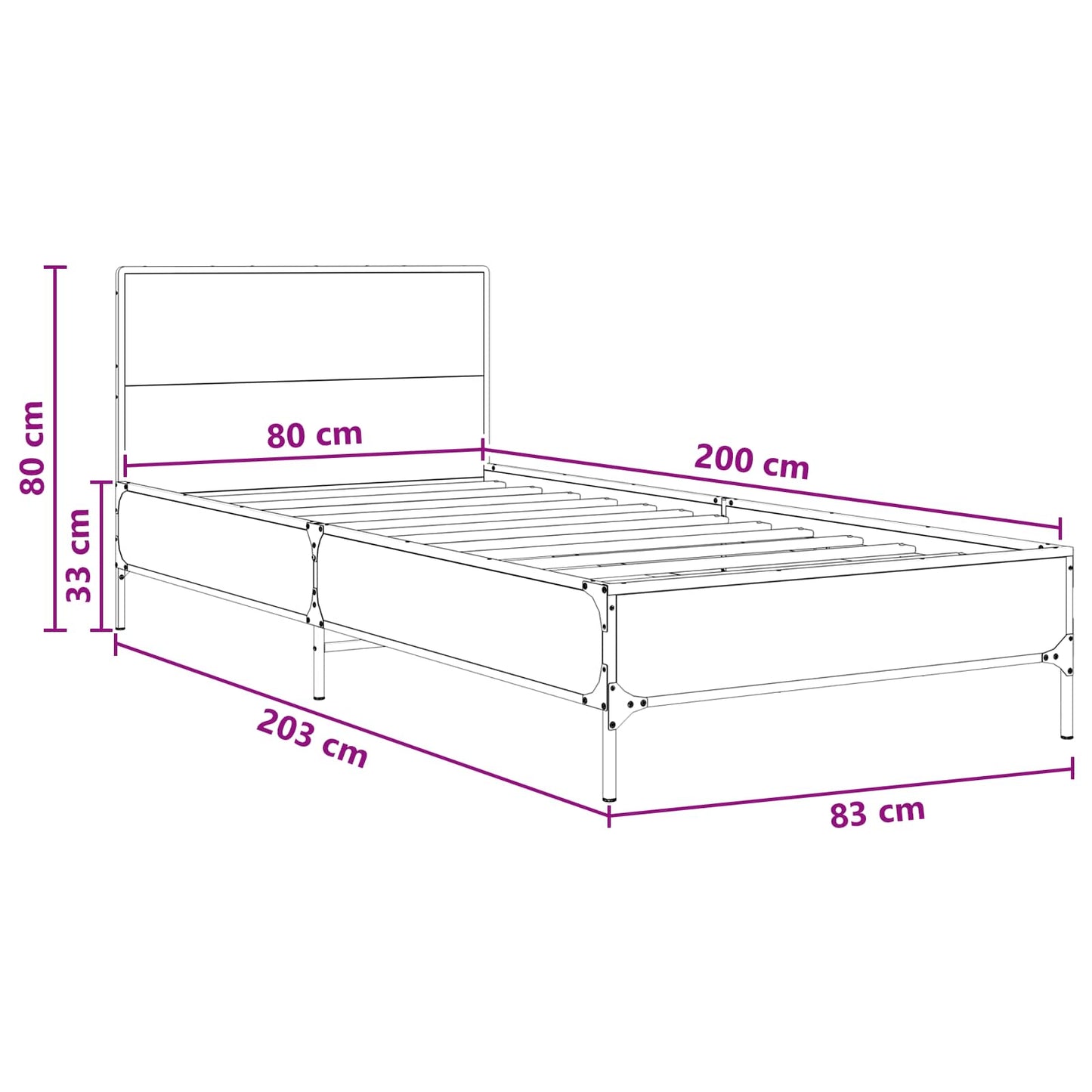 vidaXL Bed Frame with Headboard Smoked Oak 80 x 200 cm Engineered Wood